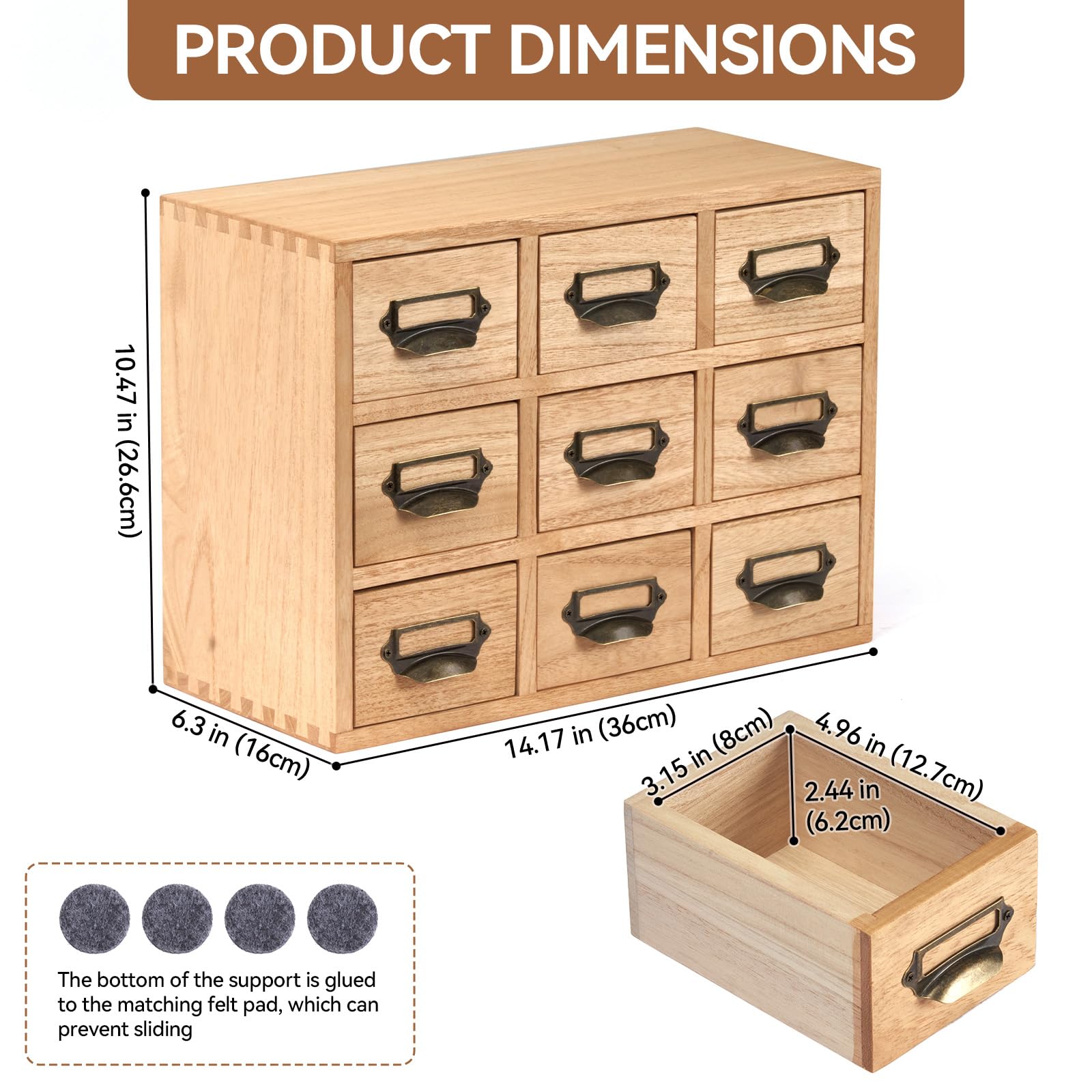 KIRIGEN Wooden Desk Organizer with 9 Drawers, Storage Cabinet, Natural