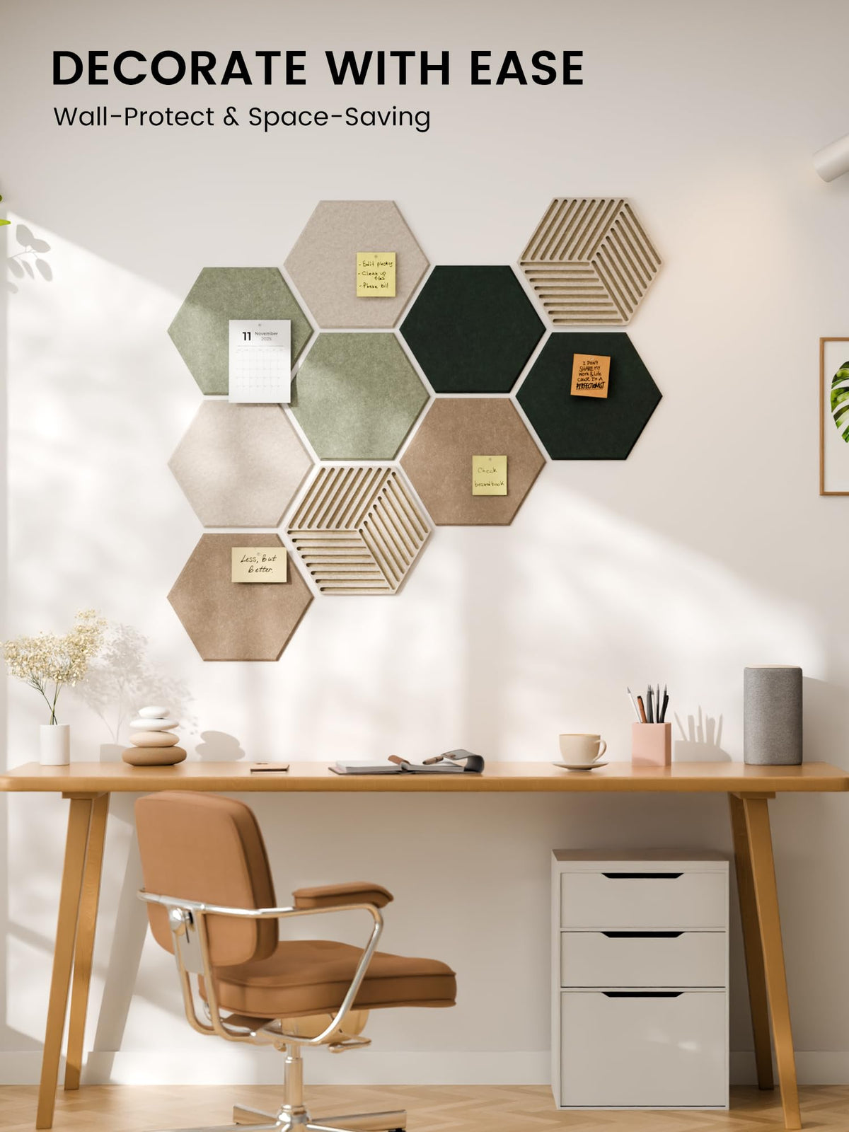 Fluxynara 10-Pack Hexagon Cork Board Alternative, Nordic Moss