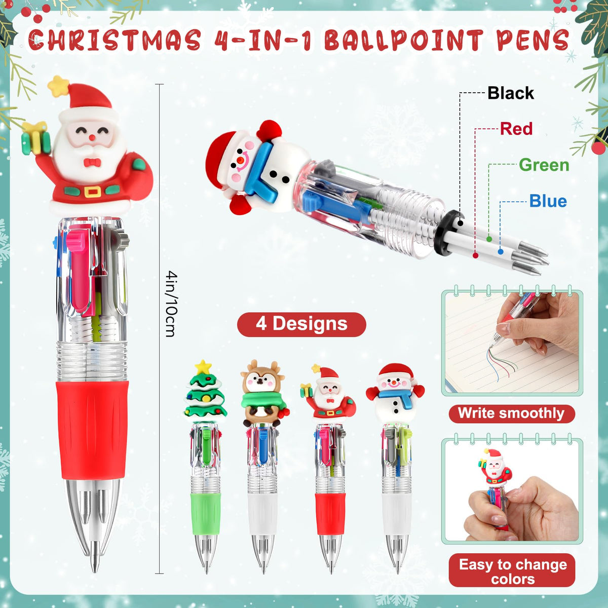 Sayglossy 48 Sets Christmas Pens Bulk, 4-in-1 Multicolor Pens with Cards