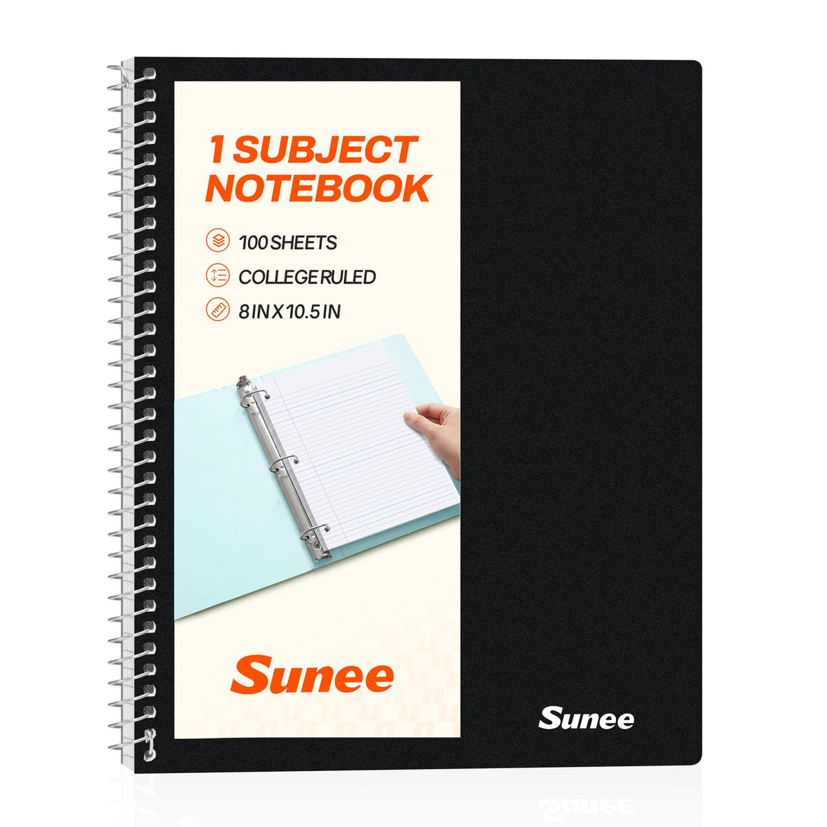 SUNEE Spiral Notebook, 1-Subject, College Ruled Paper, 8" x 10-1/2", 100 Sheets per Notebook