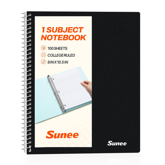 SUNEE Spiral Notebook, 1-Subject, College Ruled Paper, 8" x 10-1/2", 100 Sheets per Notebook