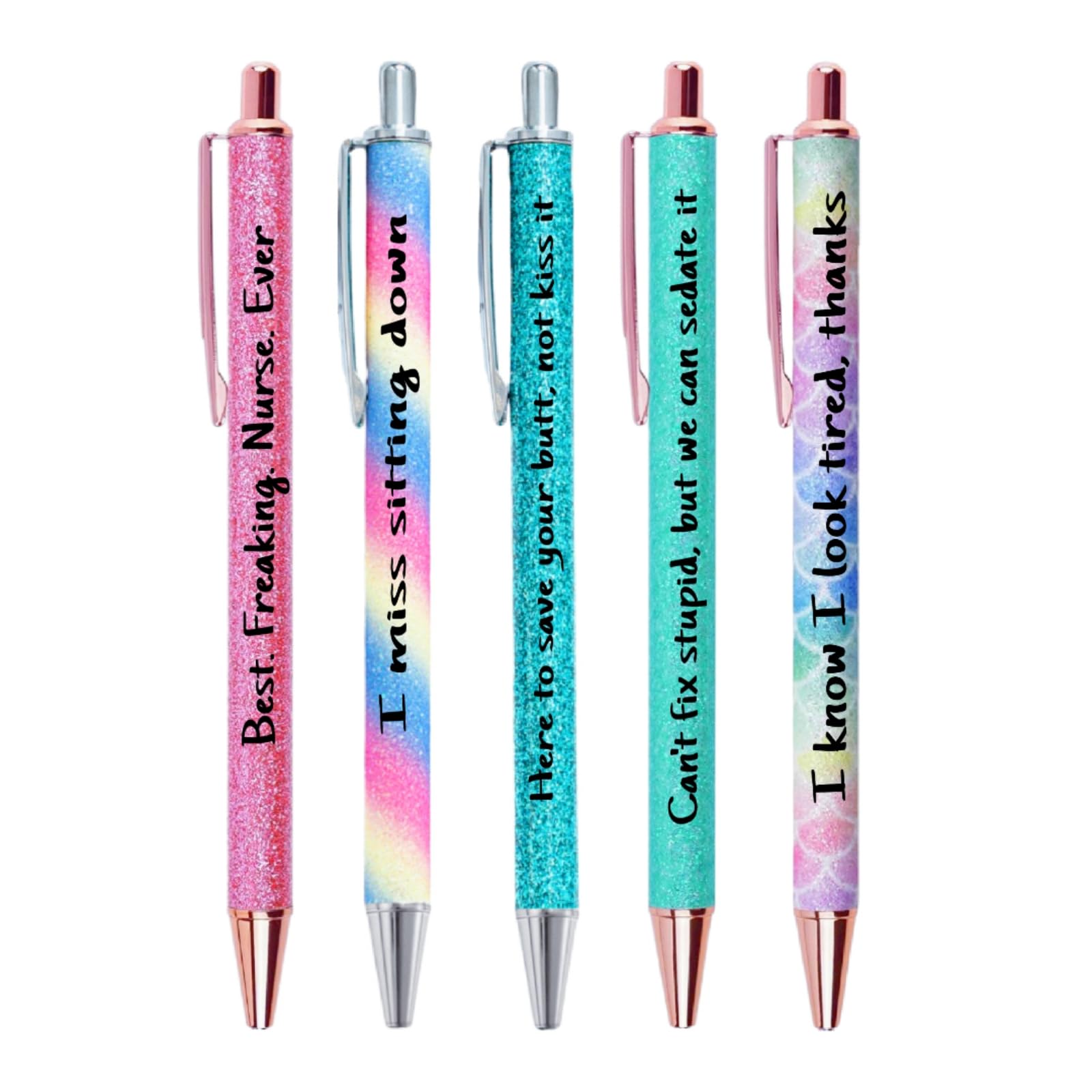 Jxueych Nurse Pen Set of 5 - Funny Metal Pens with Humorous Quotes for Medical Professionals, Desk
