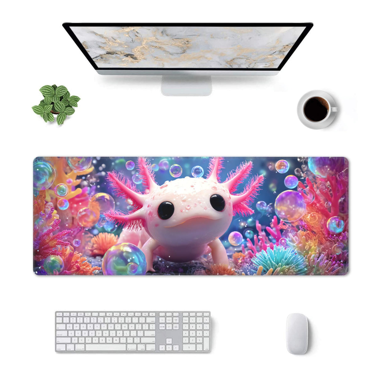 Axolotl Mouse Pad Extended Large Gaming Mouse Pad XL Stitched Edges for Gamer Home Office 31.5 X
