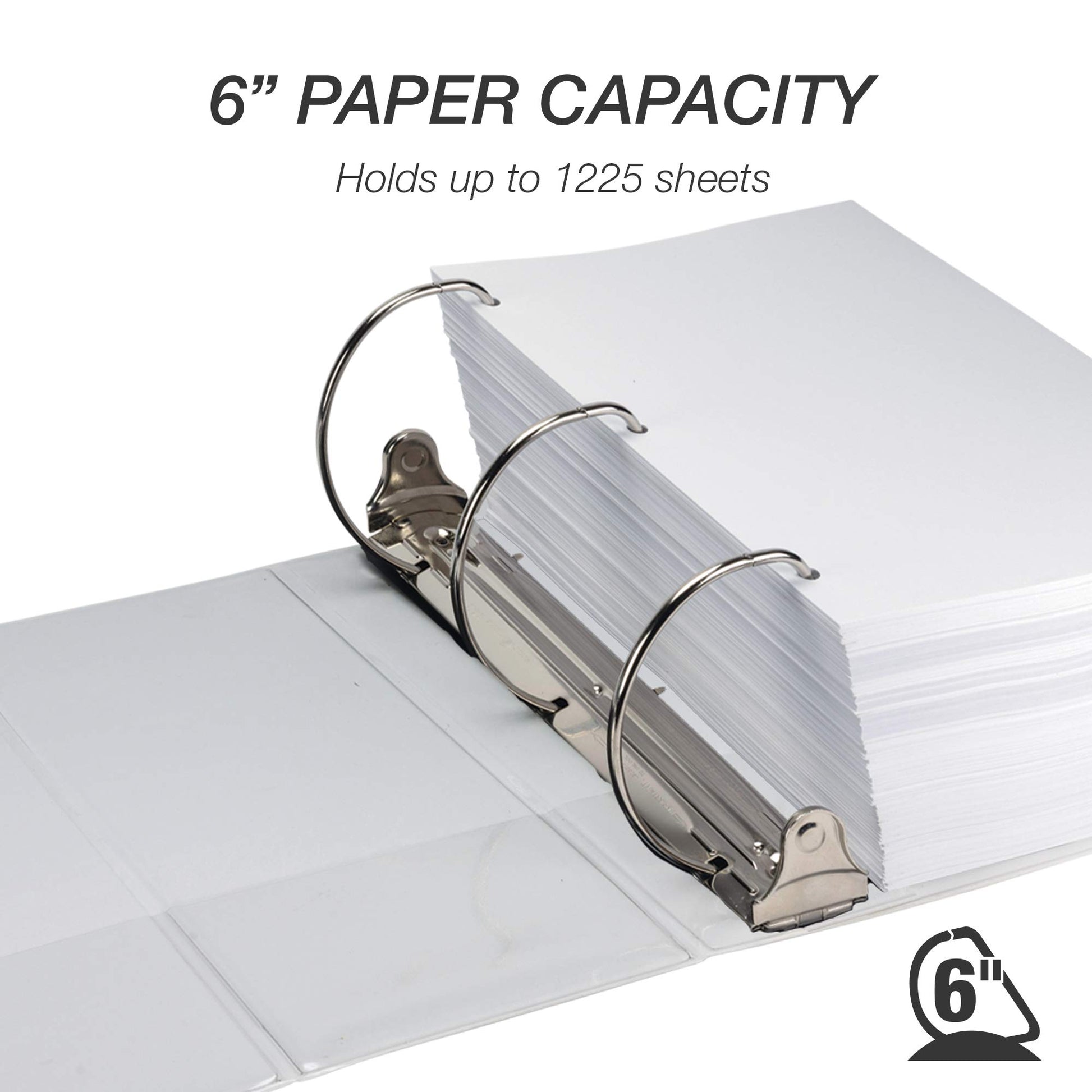 Samsill Durable 6 inch 3 Ring Binder, Locking D Ring Binder, Customizable Clear View Cover, White