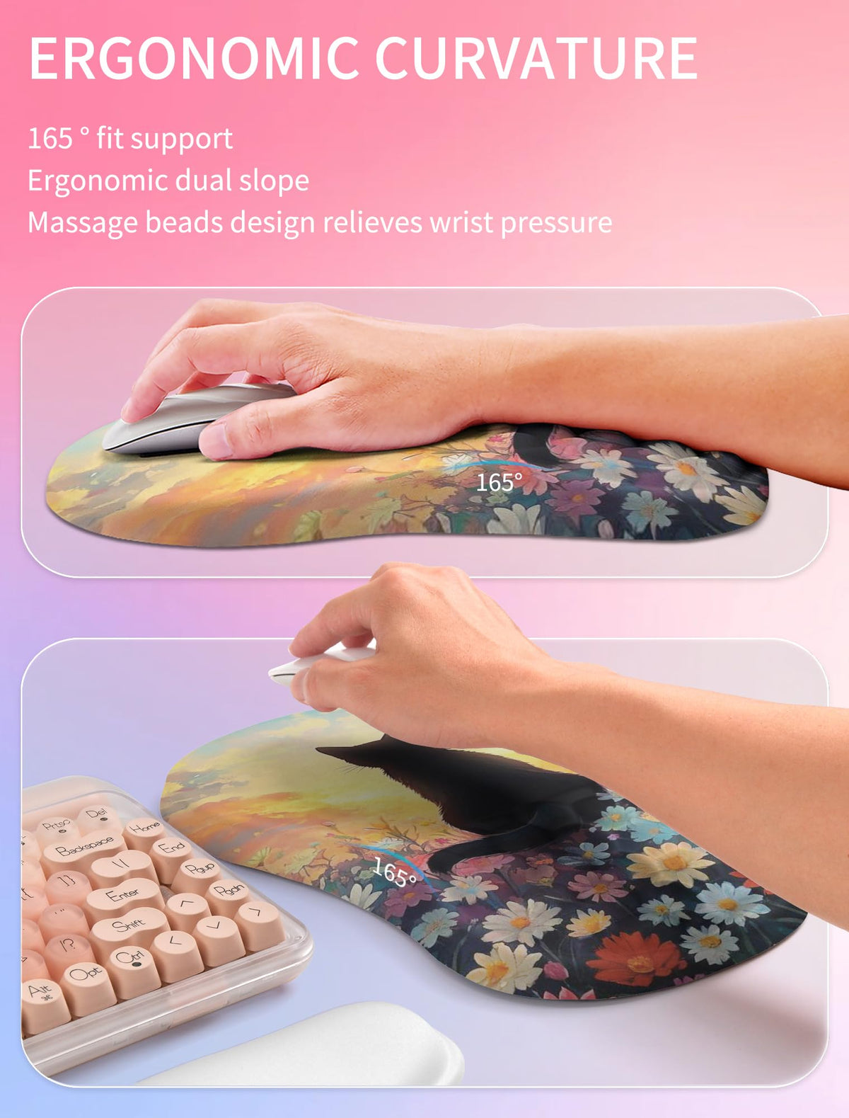 Hokafenle 2in1 Combination, Wave Keyboard Wrist Rest and Ergonomic Curvature Mouse Pad Wrist