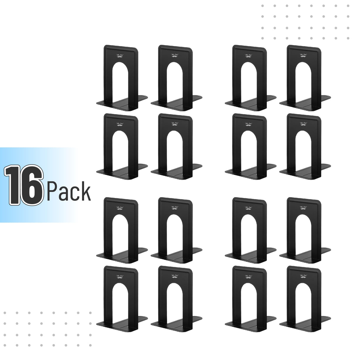 Mr. Pen- Book Ends, Black, 16 Pack, Heavy Duty Metal Bookends for Shelves