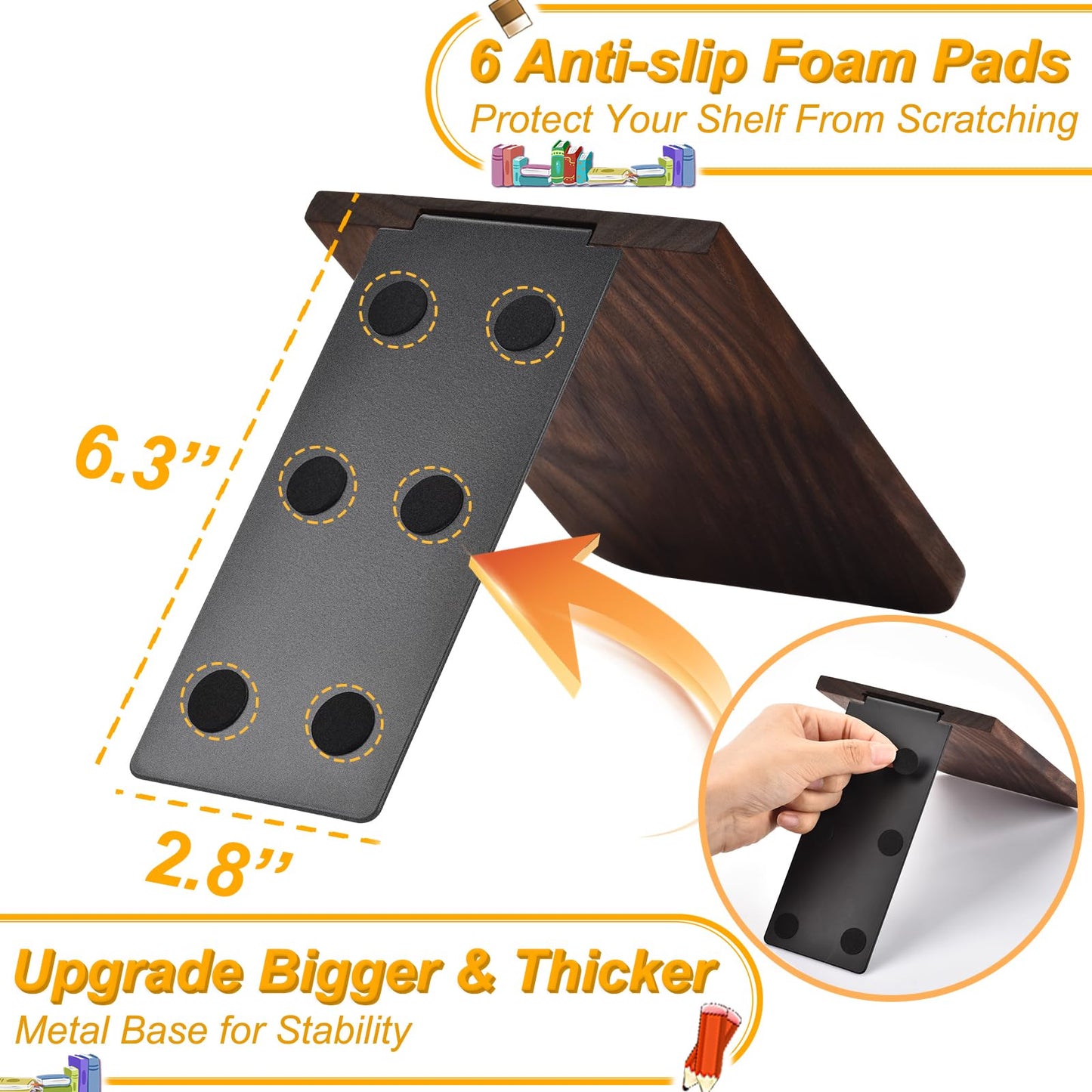 VIVTOB Book Ends, Black Walnut Wooden Bookends for Shelves - Heavy Duty Non-Slip Book Organizers