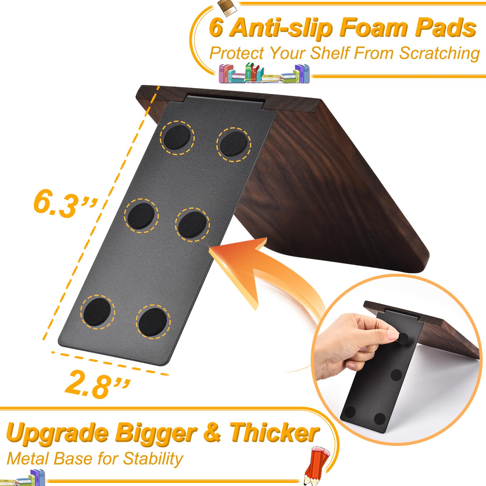 VIVTOB Book Ends, Black Walnut Wooden Bookends for Shelves - Heavy Duty Non-Slip Book Organizers
