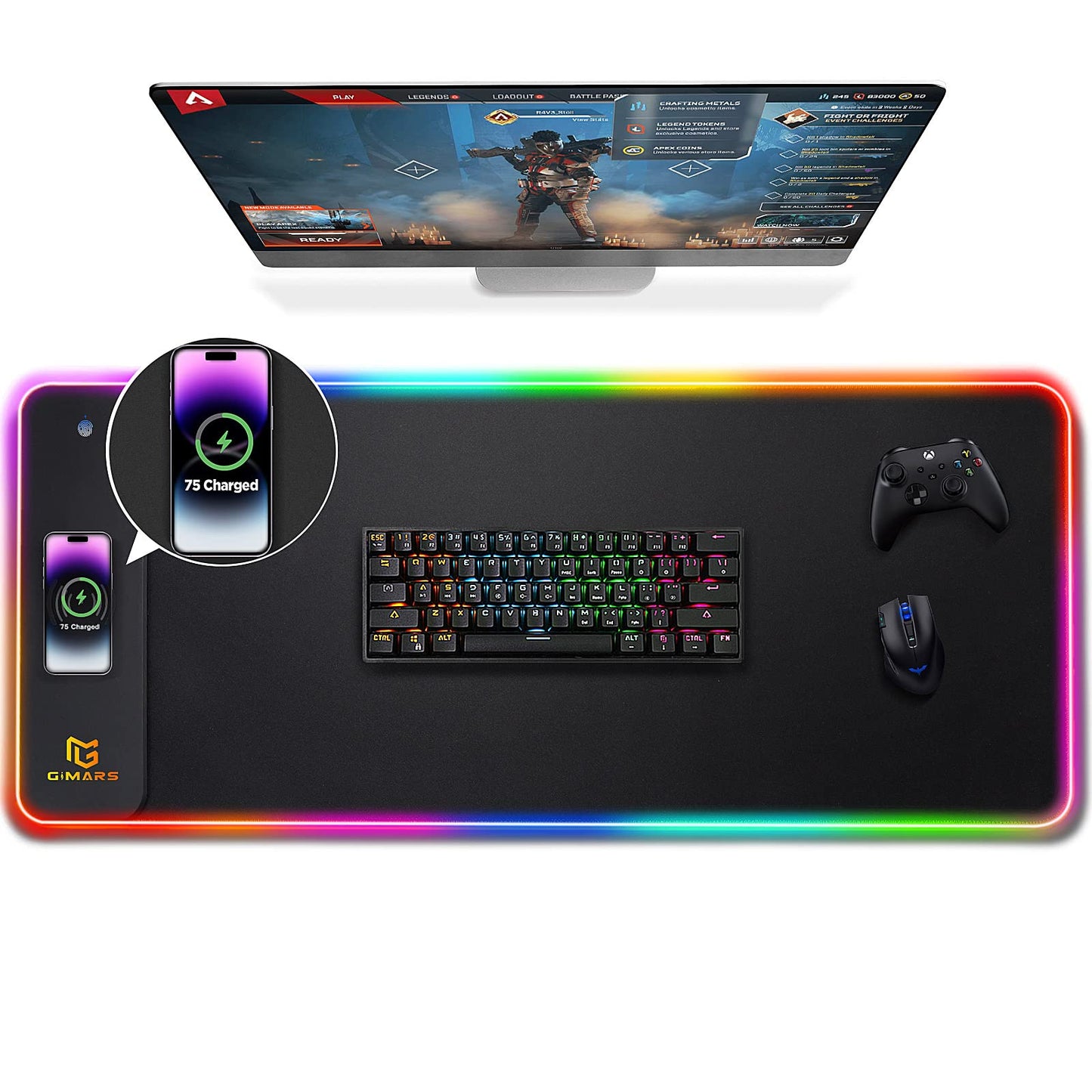 Gimars RGB Gaming Mouse Pad,15W Wireless Charging Mousepad with 10 Light Modes, Large Mousepad with