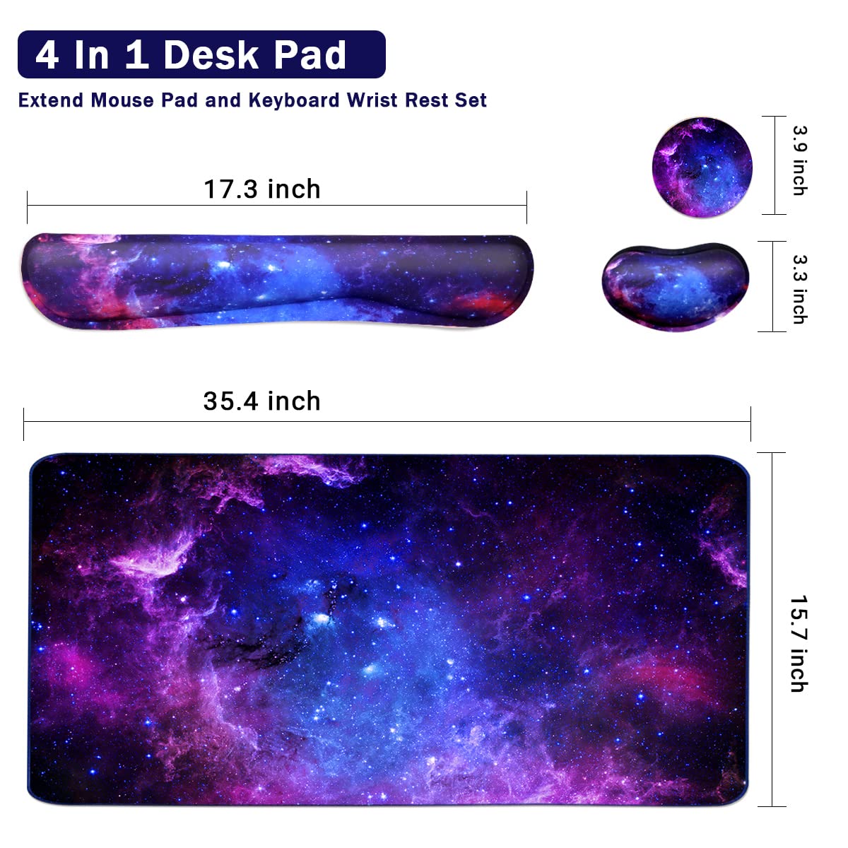 Large Mouse Pad and Keyboard Wrist Rest, Desk Pad for Keyboard and Mouse, 4-in-1 Large Gaming Mouse