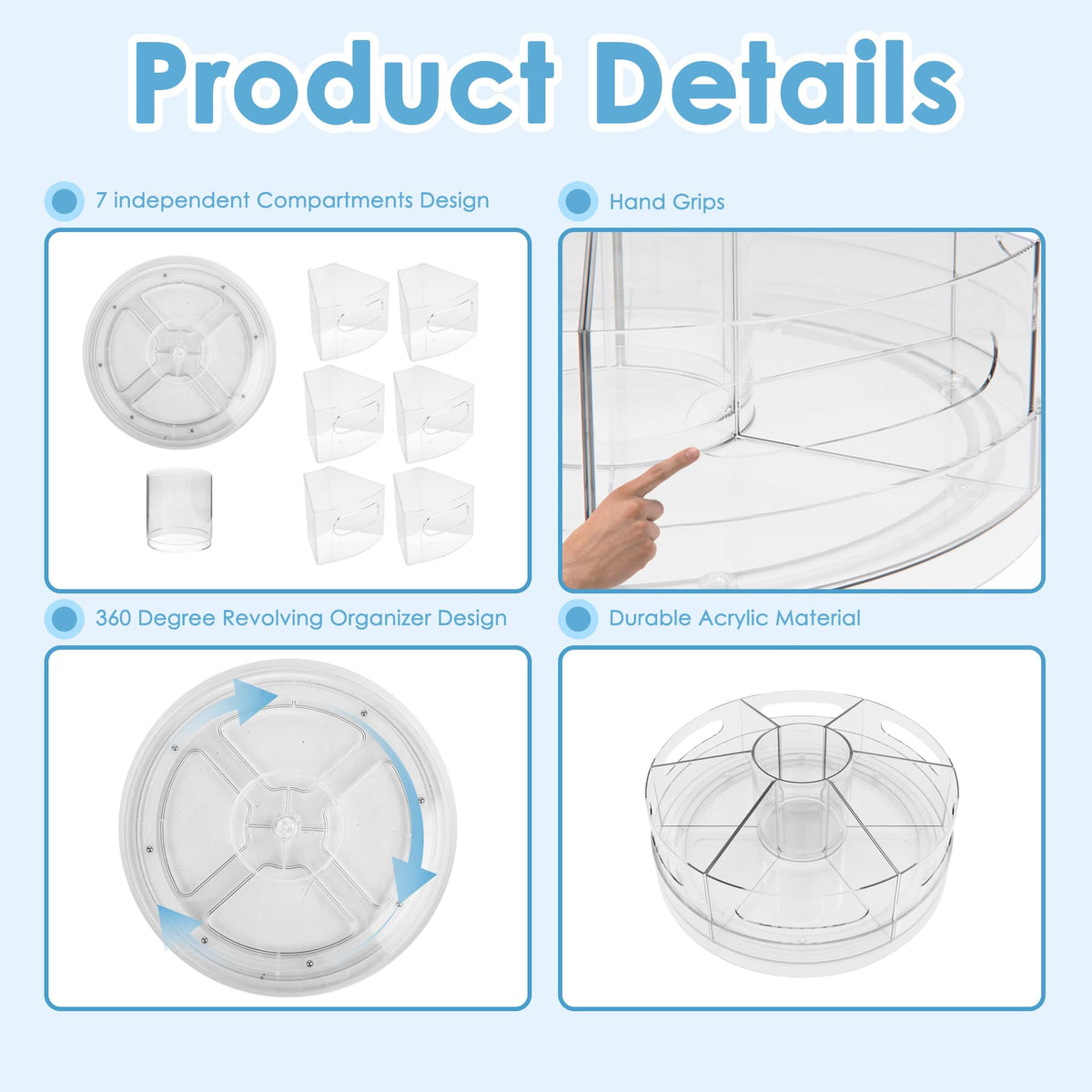 CraftGenes 2 Packs Rotating Clear Acrylic Pen Holder, Marker Organizer
