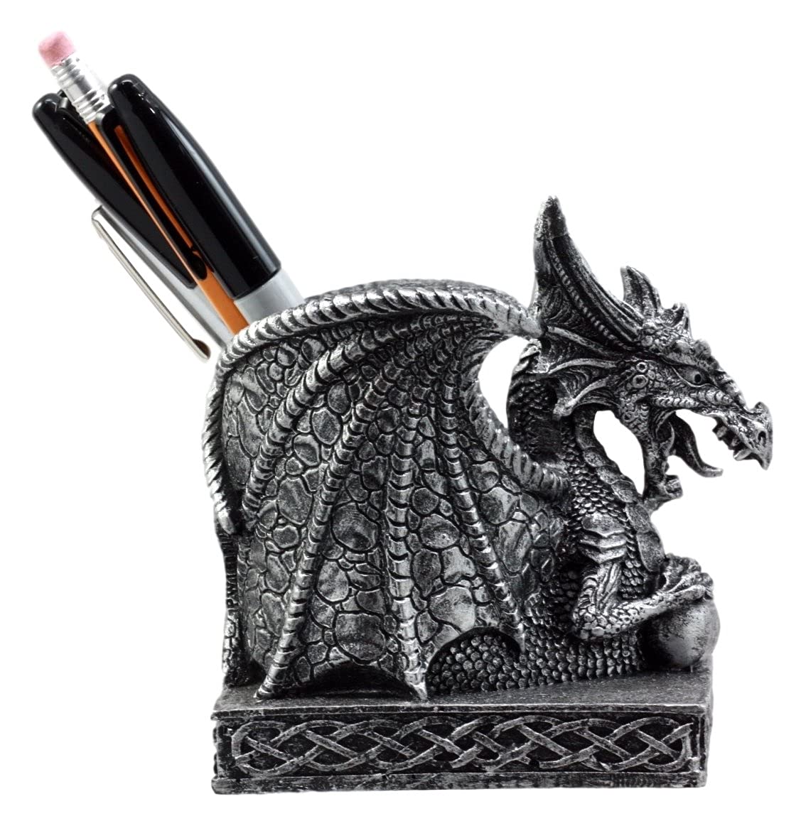 Ebros Gift Shenlong Spirit Dragon Orb Stationery Holder Figurine 4.75" H Office Desktop Accessory