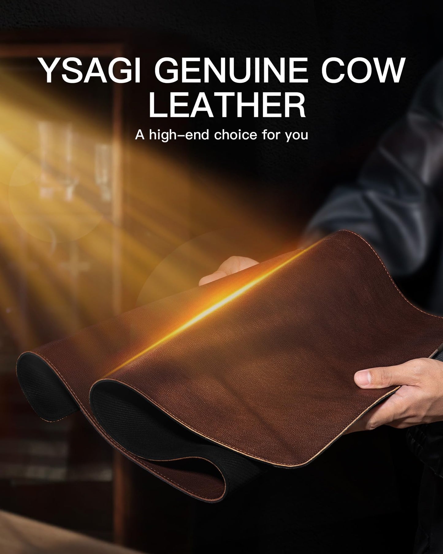 YSAGi Genuine Leather Desk Mat, 35.4"X17" Office Desk Pad, Thick Premium Table Pad with Stitched