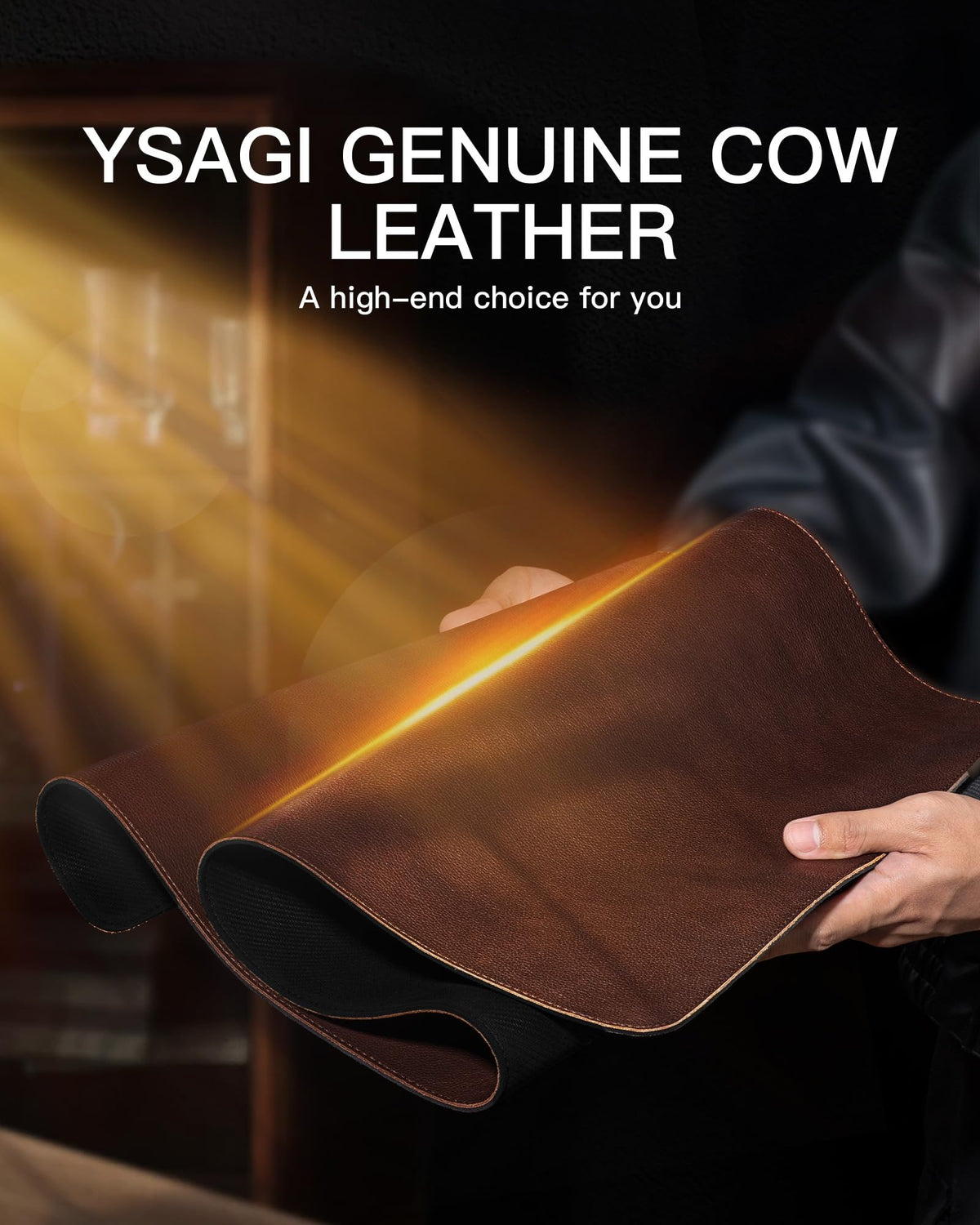 YSAGi Genuine Leather Desk Mat, 35.4"X17" Office Desk Pad, Thick Premium Table Pad with Stitched