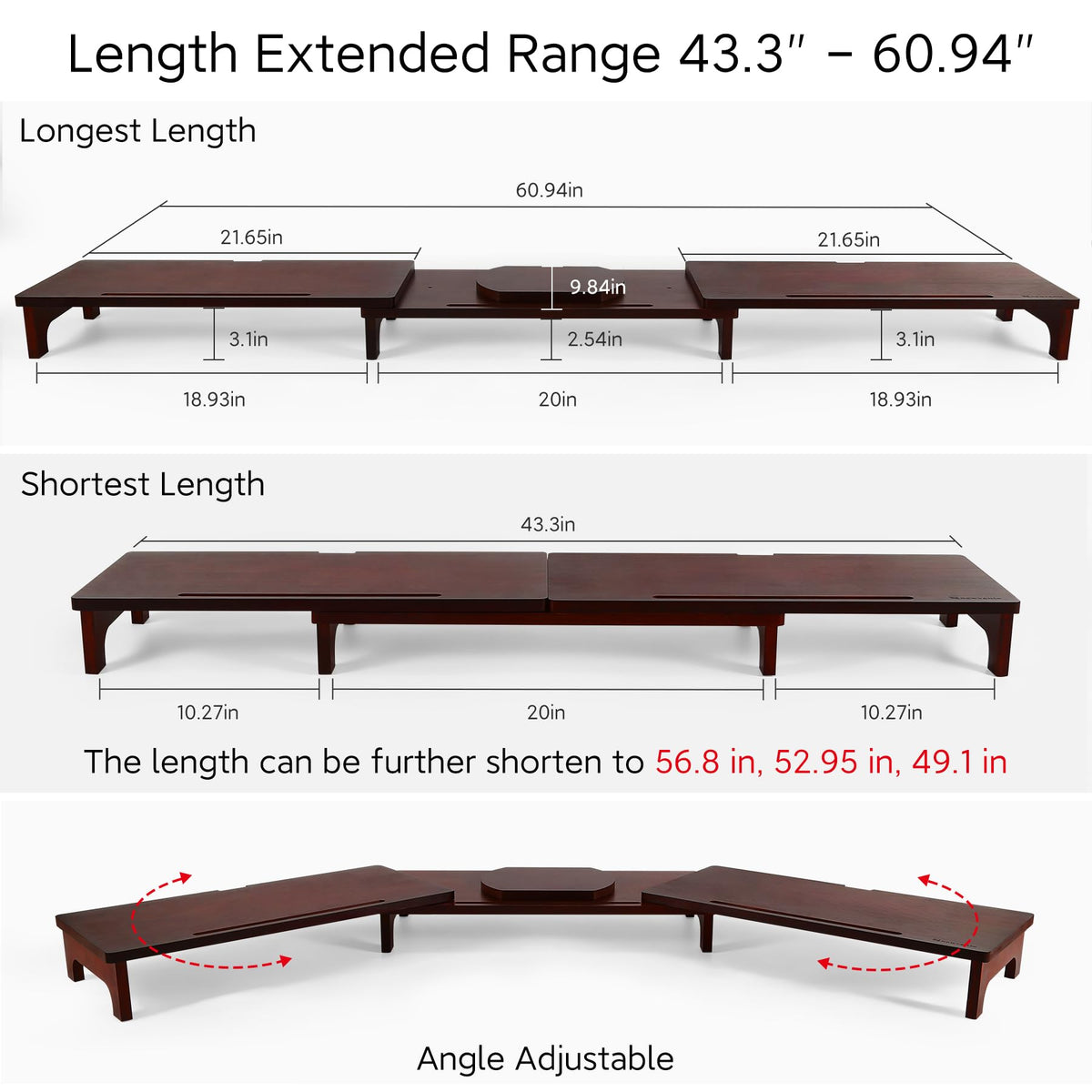 Nnewvante Dual Monitor Riser, 60 inch Bamboo Monitor Stand for Desk, Walnut