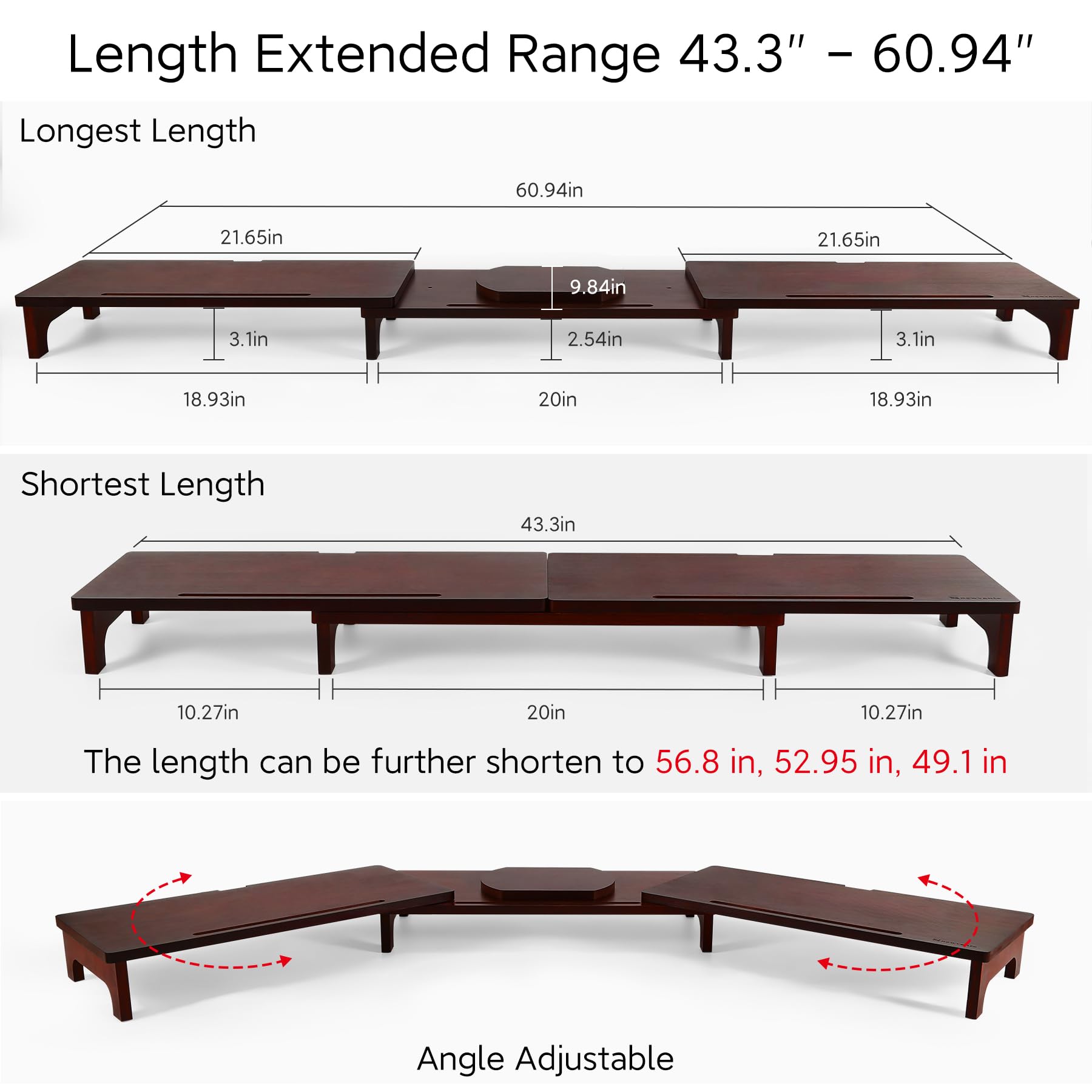 Nnewvante Dual Monitor Riser, 60 inch Bamboo Monitor Stand for Desk, Walnut