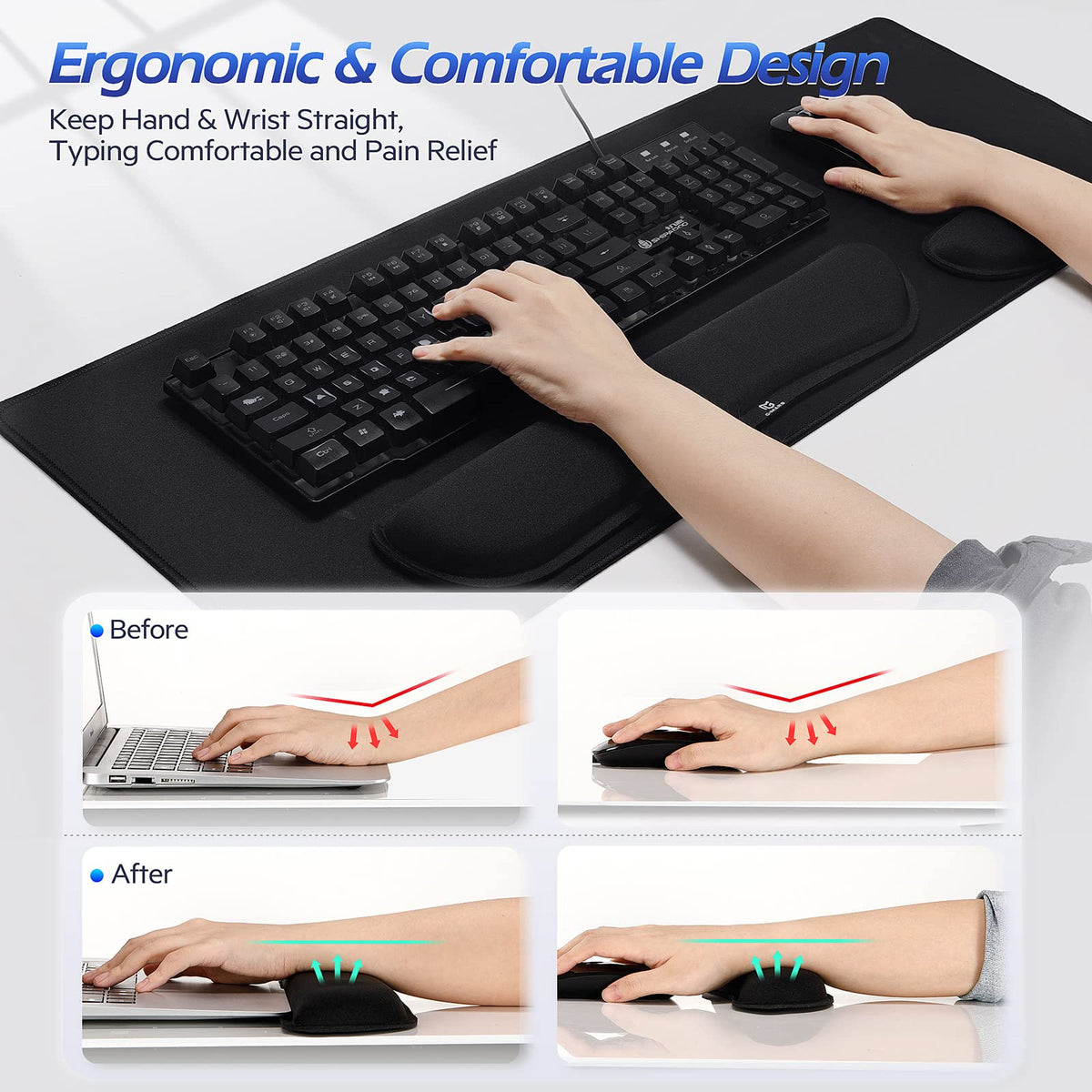 Gimars 4 in 1 Mouse Pad and Keyboard Wrist Rest Set, Large Mouse Pad with Memory Foam Wrist Support