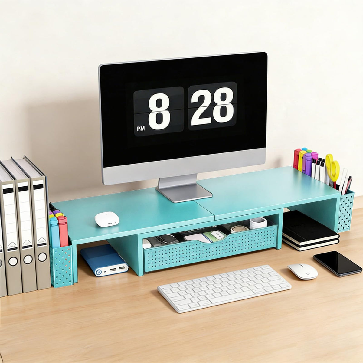 Spacrea Dual Monitor Stand Riser with Drawer and 2 Pen Holders