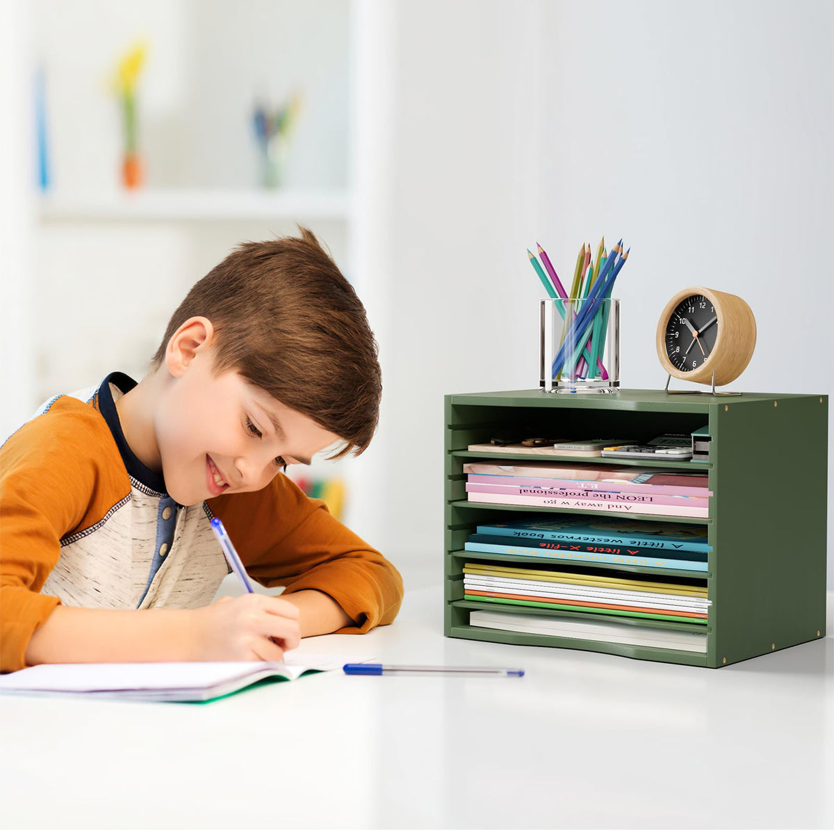 Bamjoy Bamboo 5 Tier Desktop Organizer, Paper Organizer Mail Sorter, File Holder Letter Document