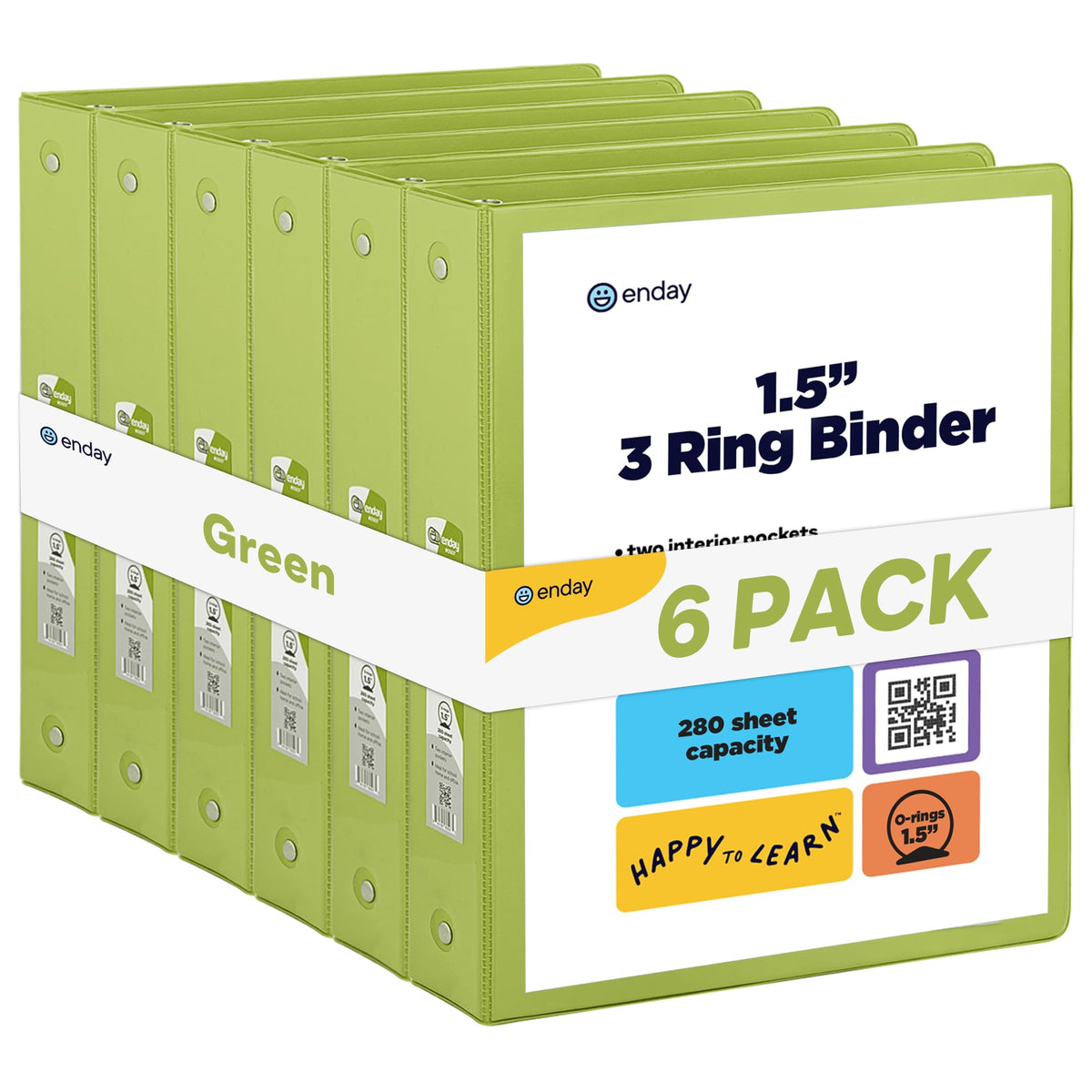 Enday 1.5 Inch Binder (12 Pack - Green) 3 Ring Binder 1.5 inch with Clear View Cover and 2 Inside