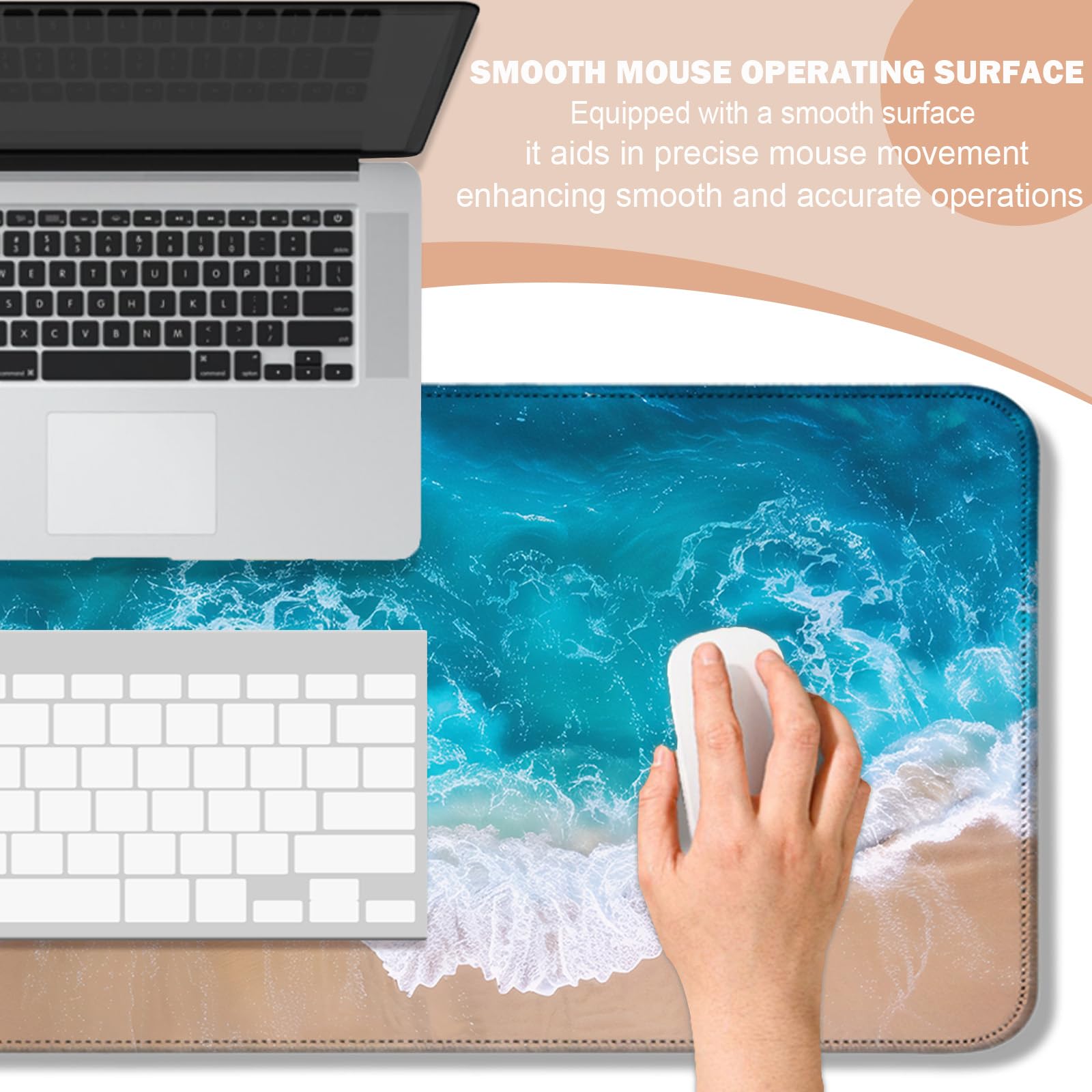 AYKDTFN Beach Large Mouse Pad, Ocean Wave Desk Mat for Game, Office & Home