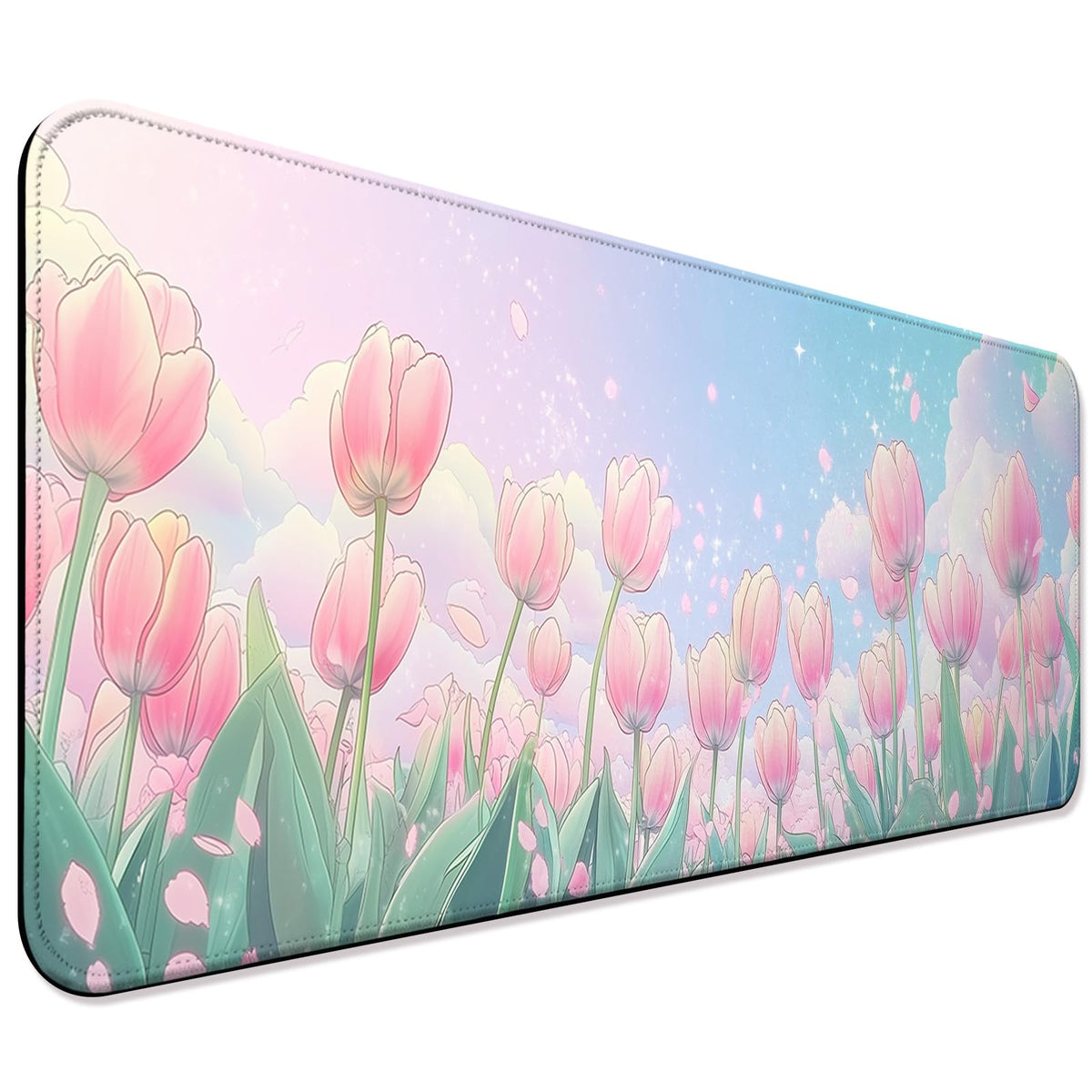 JIANG100 Pink Tulips Gaming Desk Mat, Flower Extended Mouse Pad, XL