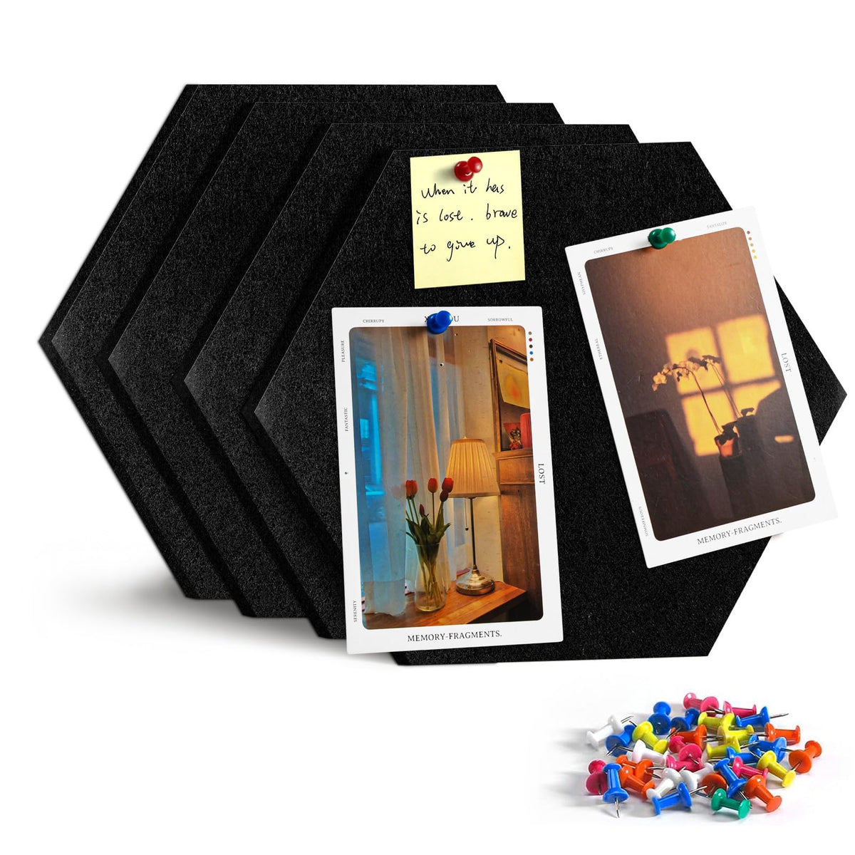 Uoisaiko 4 Pack Hexagon Felt Bulletin Board Tiles - 12" Large Thick Pin Board for Walls with 30