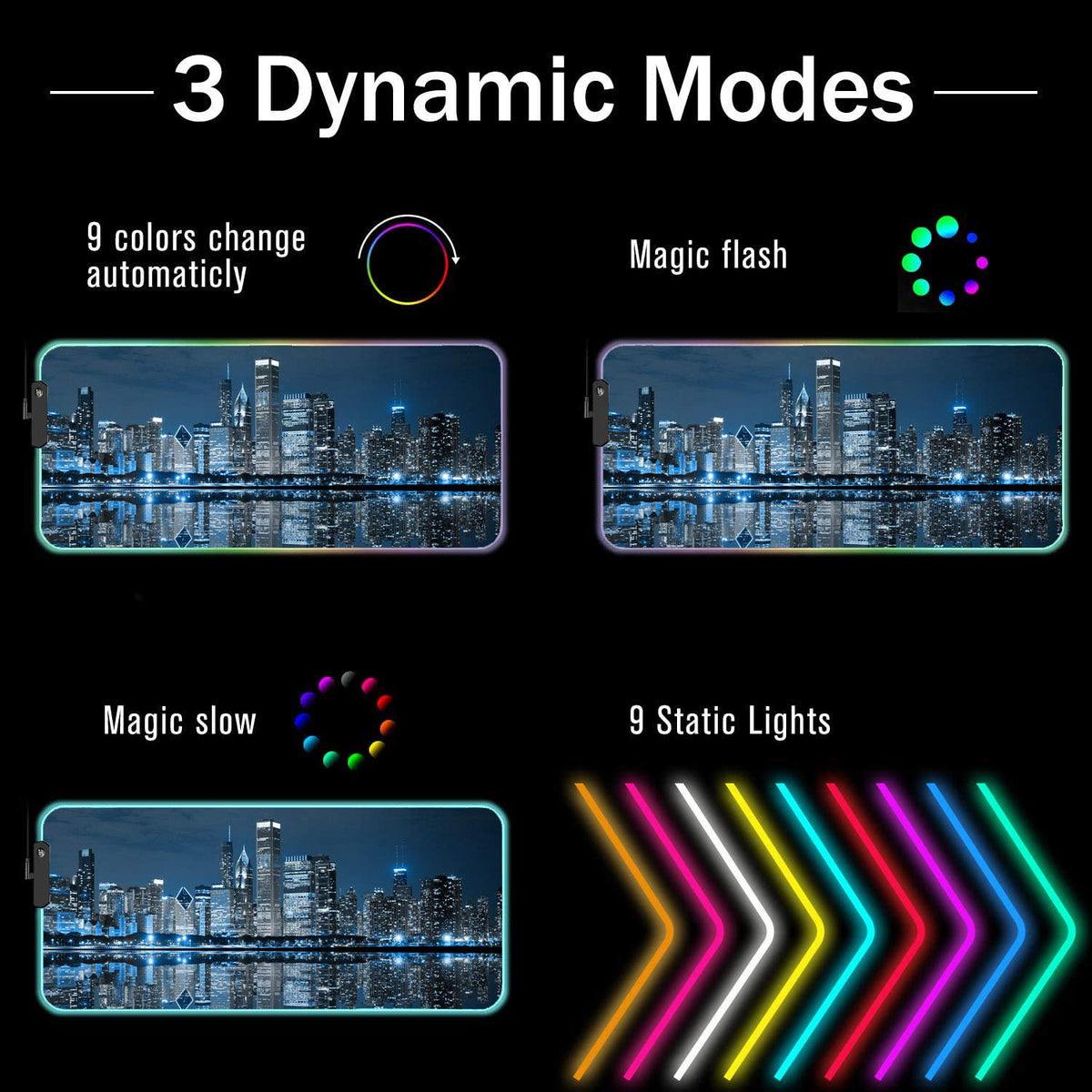 RGB Gaming Mouse Pad with Coffee Coaster, XXL Large Glowing LED Mousepad, Anti-Slip Rubber Base