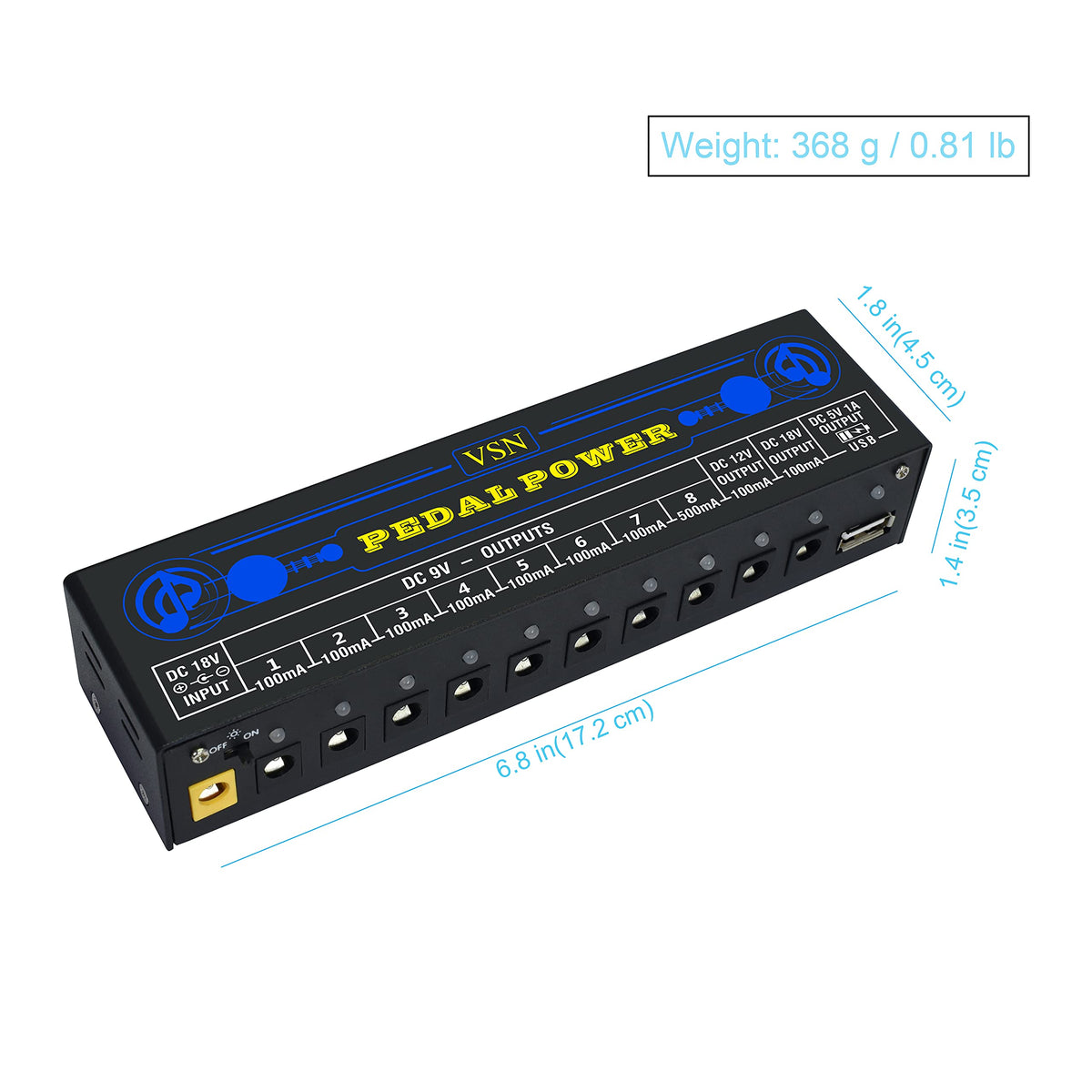 VSN Guitar Pedal Power Supply 10 Isolated DC Output for 9V/12V/18V Guitar Bass Effect Pedals with