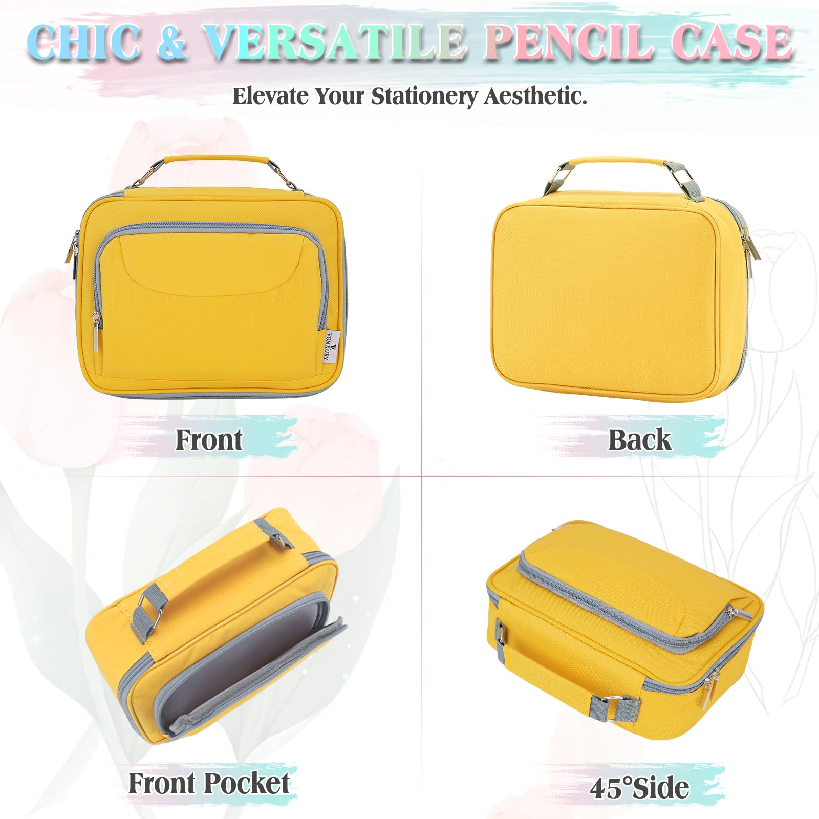 VX VONXURY Large Pencil Case, 54-Slot Colored Pen Pouch 2 Removable Sleeves
