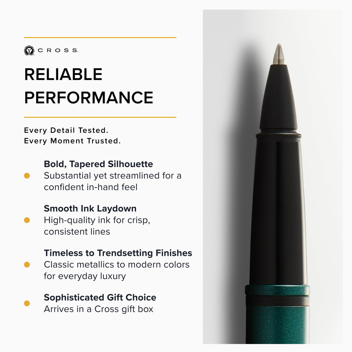 Cross Calais Rollerball Pen, Matte Green & Black, Medium Point, Black Ink