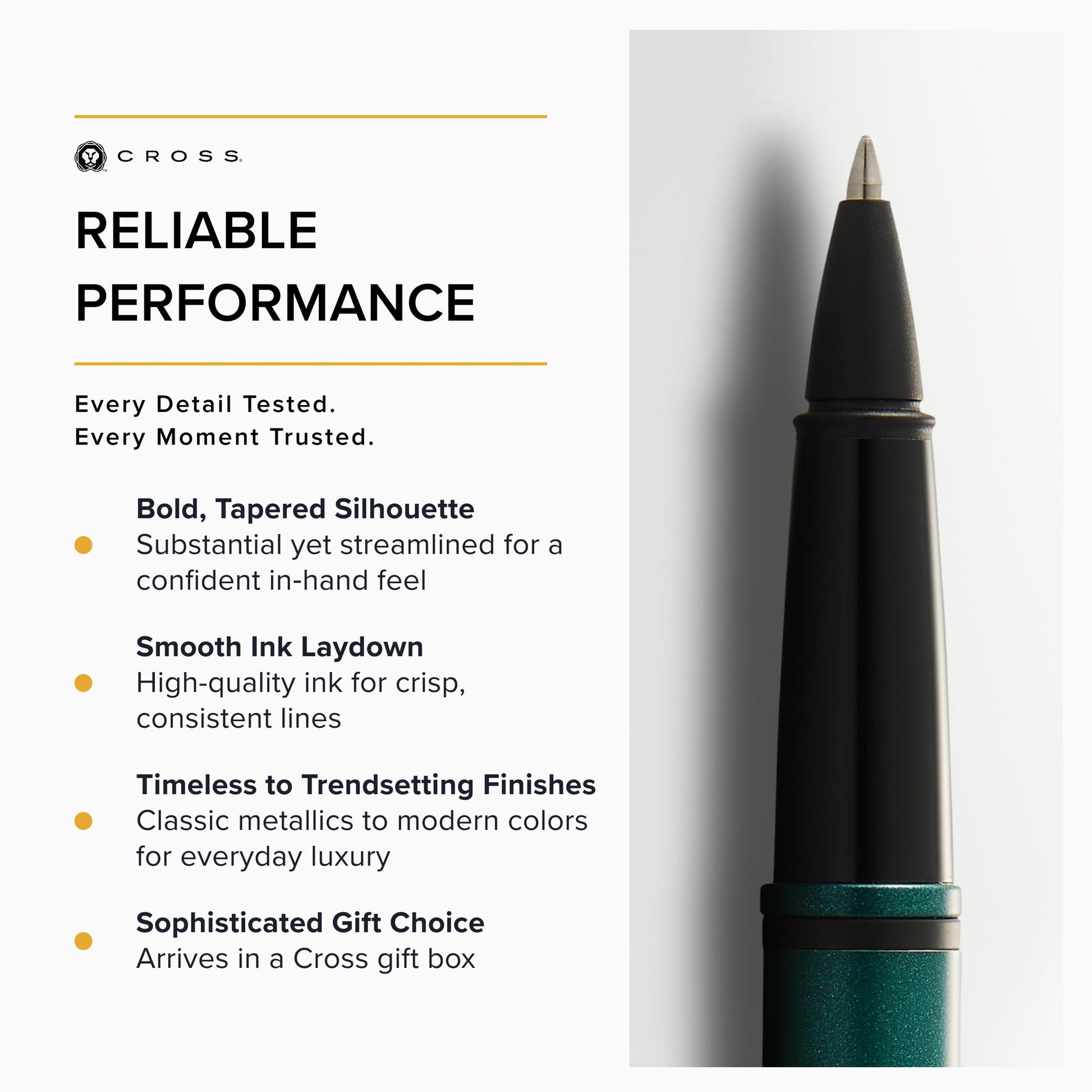 Cross Calais Rollerball Pen, Matte Green & Black, Medium Point, Black Ink