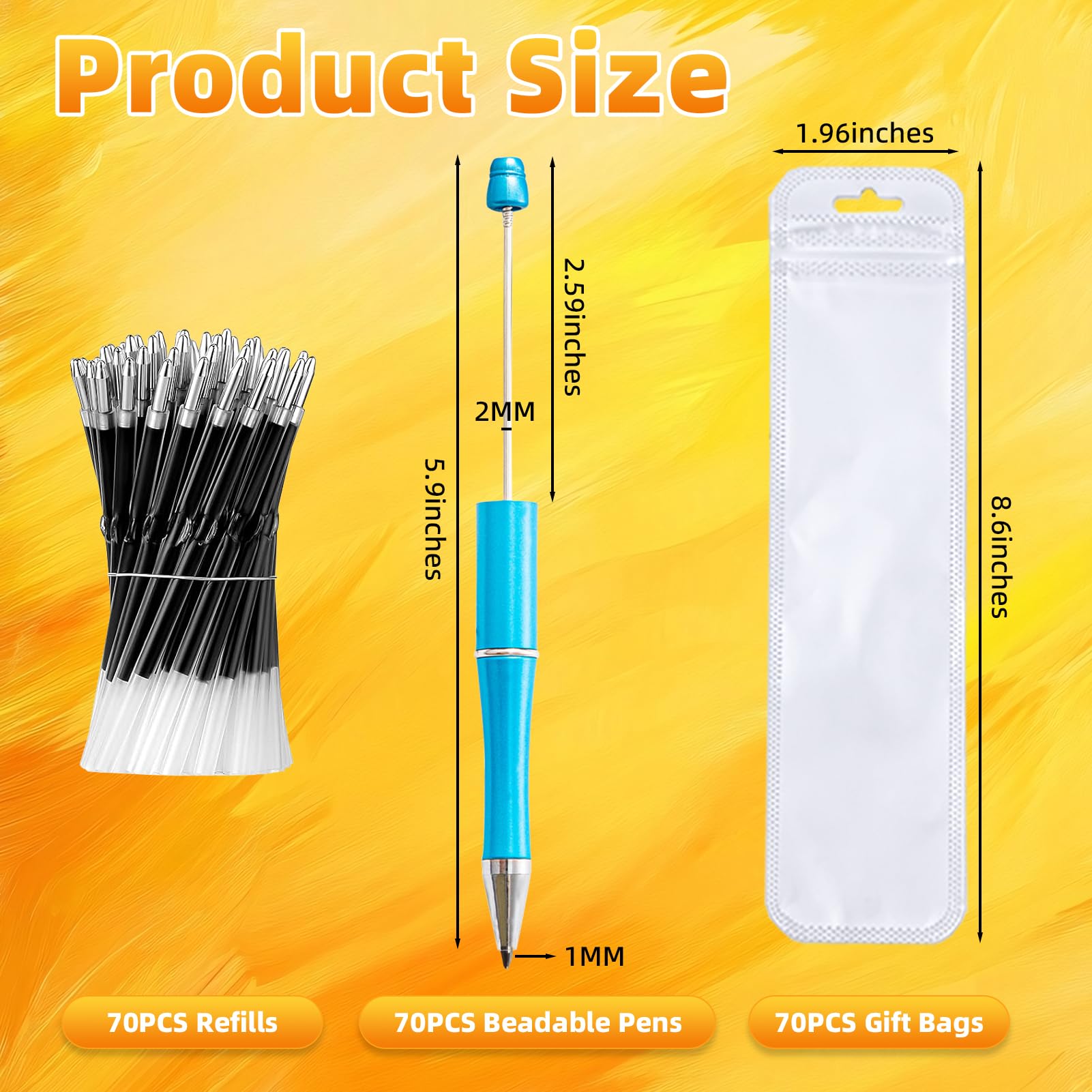 Aolipuyet 210 Pieces DIY Beadable Pen Bulk Kit – 70PCS Ballpoint Pen with Refills & Bags – Beads