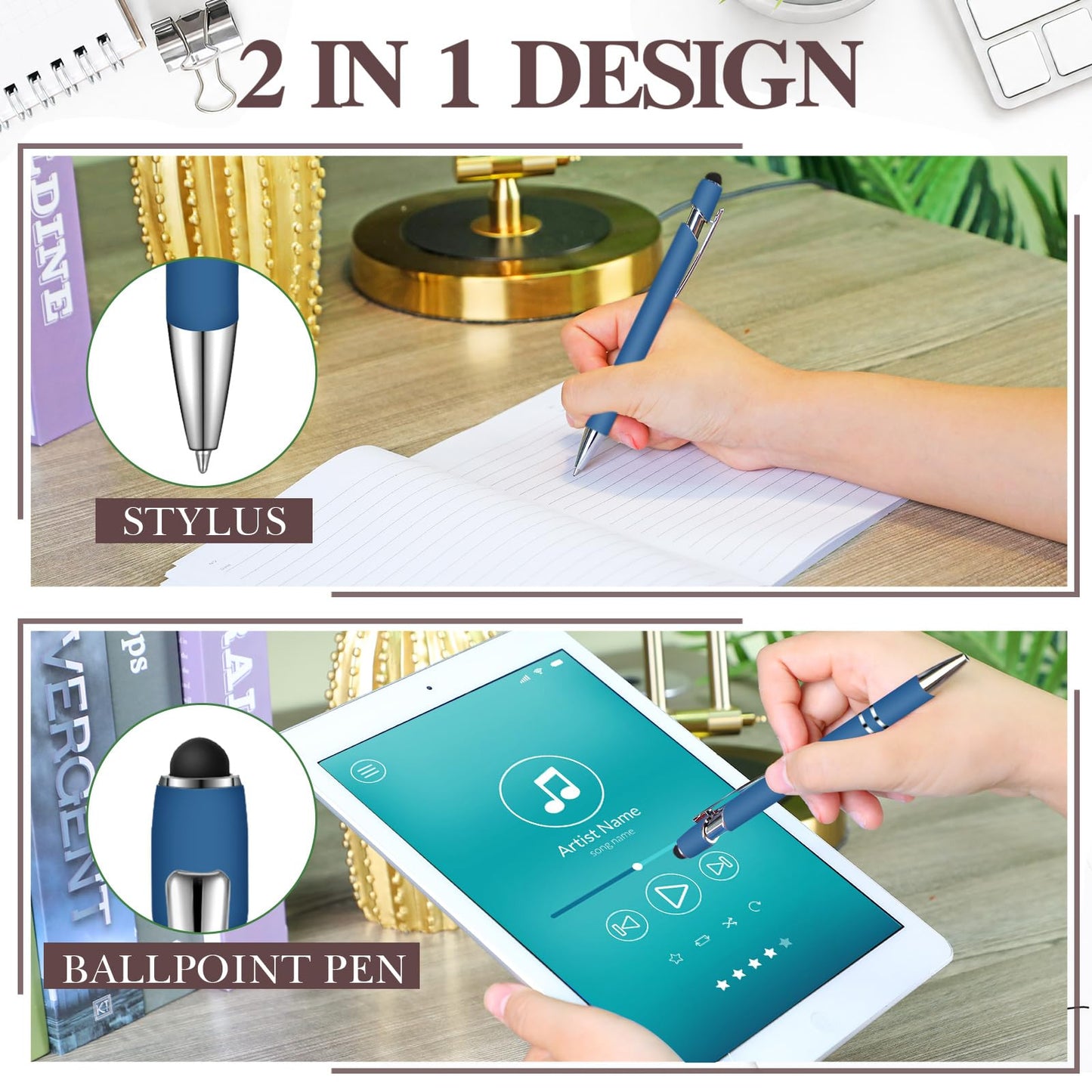 Zonon 38 Pcs Stylus Ballpoint Pens, Metal Rubberized Grip, Muted Colors