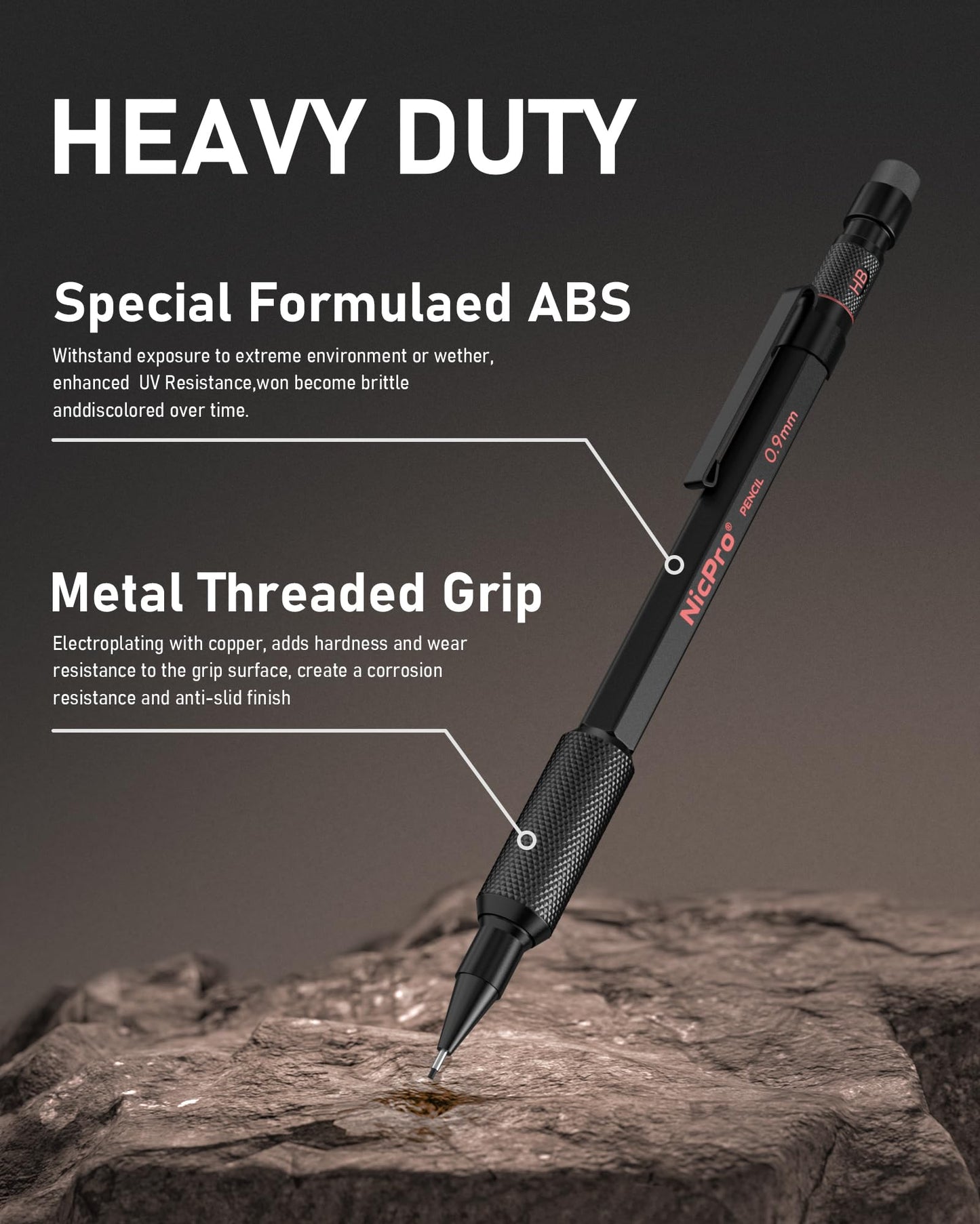Nicpro 0.9 Metal Mechanical Pencil Set with Case, 3PCS