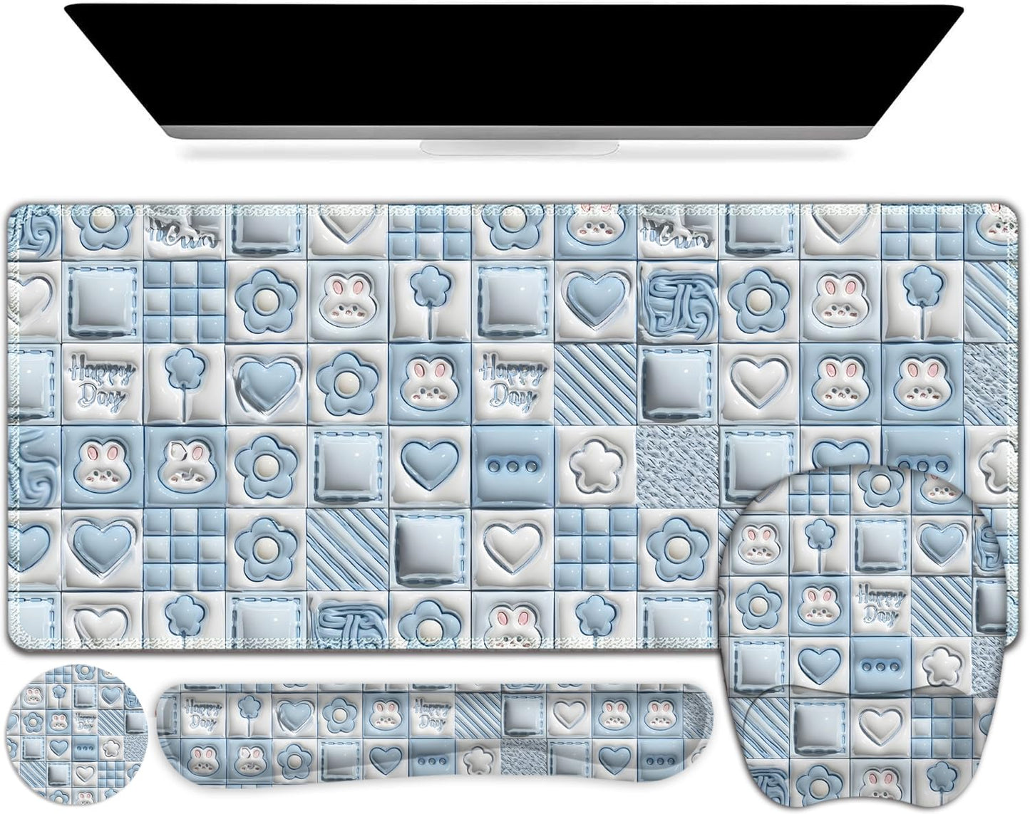 4 in 1 Large Mouse Pad, Keyboard Wrist Rest Set, Ergonomic Mouse Pad with Wrist Support, Desk Mat