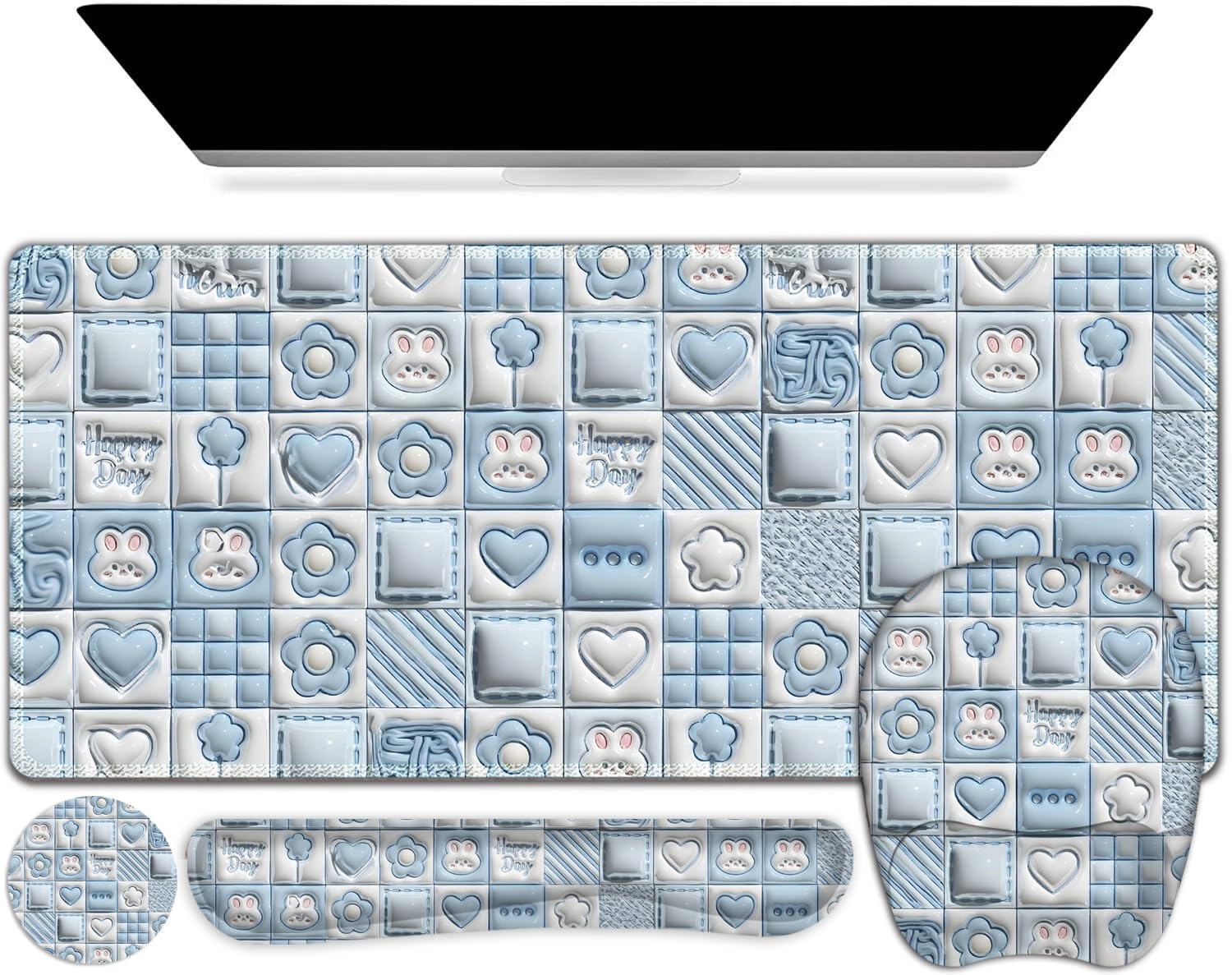 4 in 1 Large Mouse Pad, Keyboard Wrist Rest Set, Ergonomic Mouse Pad with Wrist Support, Desk Mat