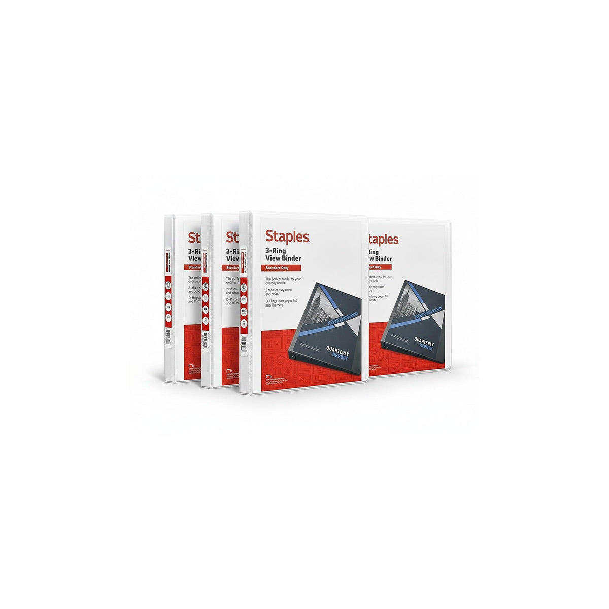 Staples 1/2" 3-Ring View Binder, D-Ring, White, 4/Pack