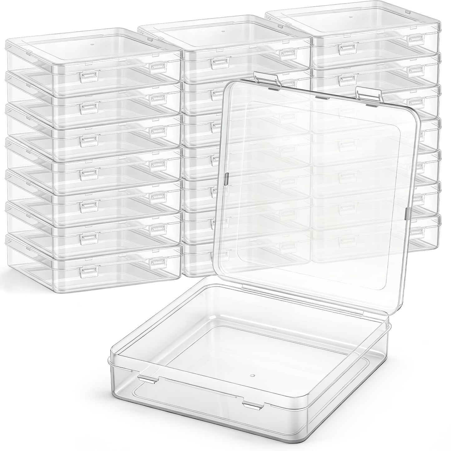 SATINIOR 24 Pcs Small Clear Plastic Container Box, 5.9 x 5.9 x 1.5 in