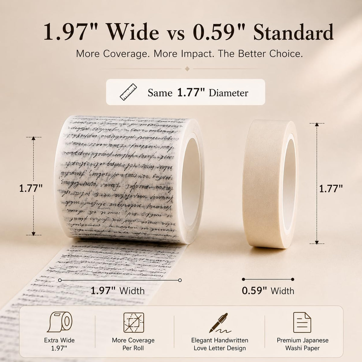 CPWGSM Washi Tape, 1 Roll Vintage Japanese Masking Tape for Scrapbooking, 1.97in Wide Decorative