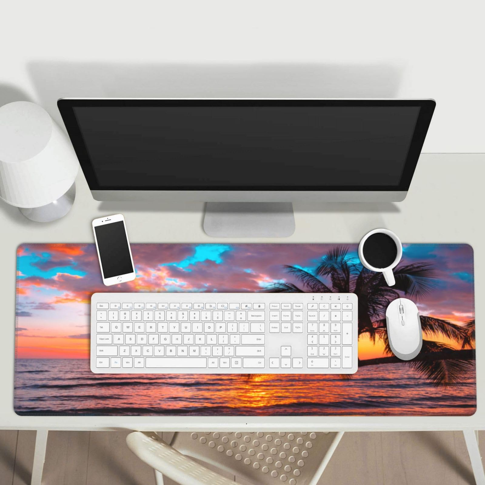Beach Palm Tree Hawaii Tropical Summer Seaside Large Mouse Pad, Extended Big Keyboard Mouse Mat