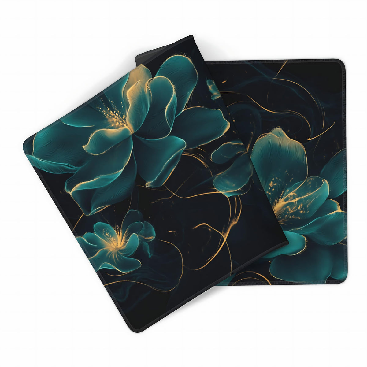 Floral Aesthetic Lotus Large Mouse Pad, Deep Blue Modern Desk Mat with Anti-Slip Base & Stitched