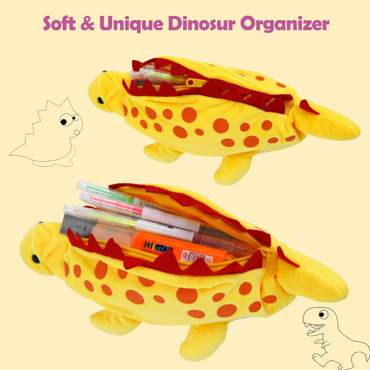 Plush Pencil Case for Kids, BB FUNHOUSE 3D Pencil Pouch for Boy Medium Storage Pen Bag for School