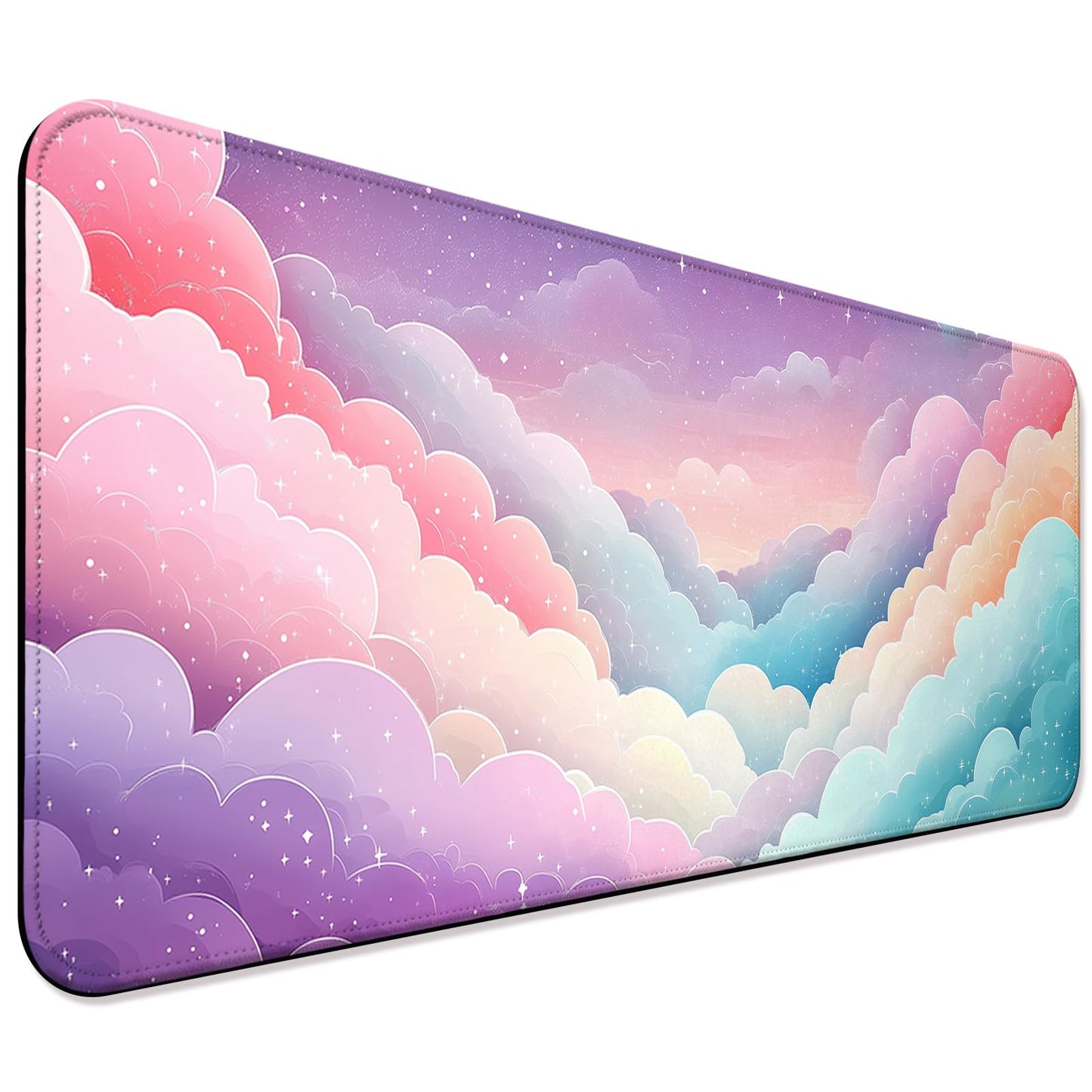 JIANG100 Dreamy Colorful Cloud Star Gaming Desk Mat & Large Mouse Pad, Pink