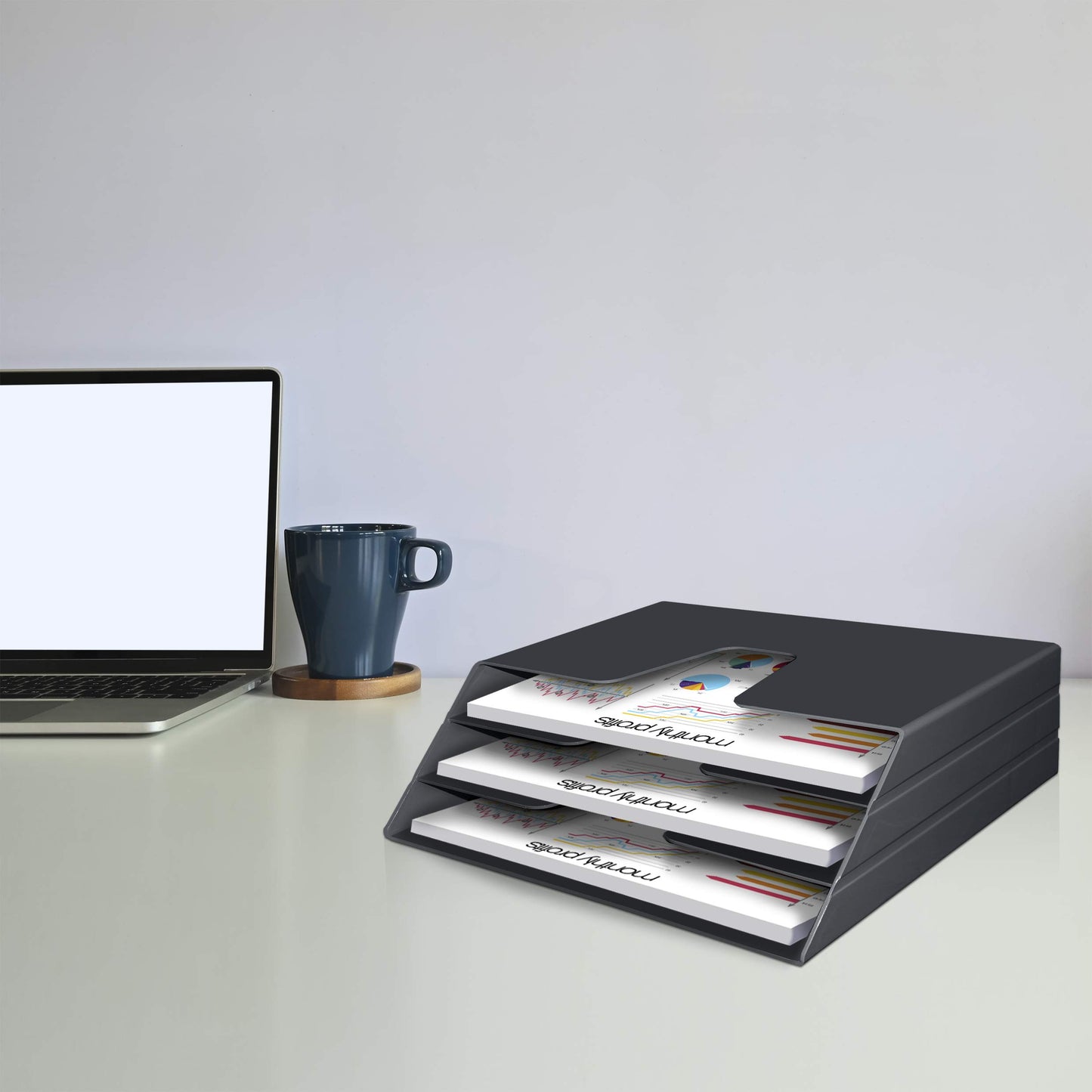 Acrimet Horizontal Triple File Folder Organizer Sorter, Letter Size, Black
