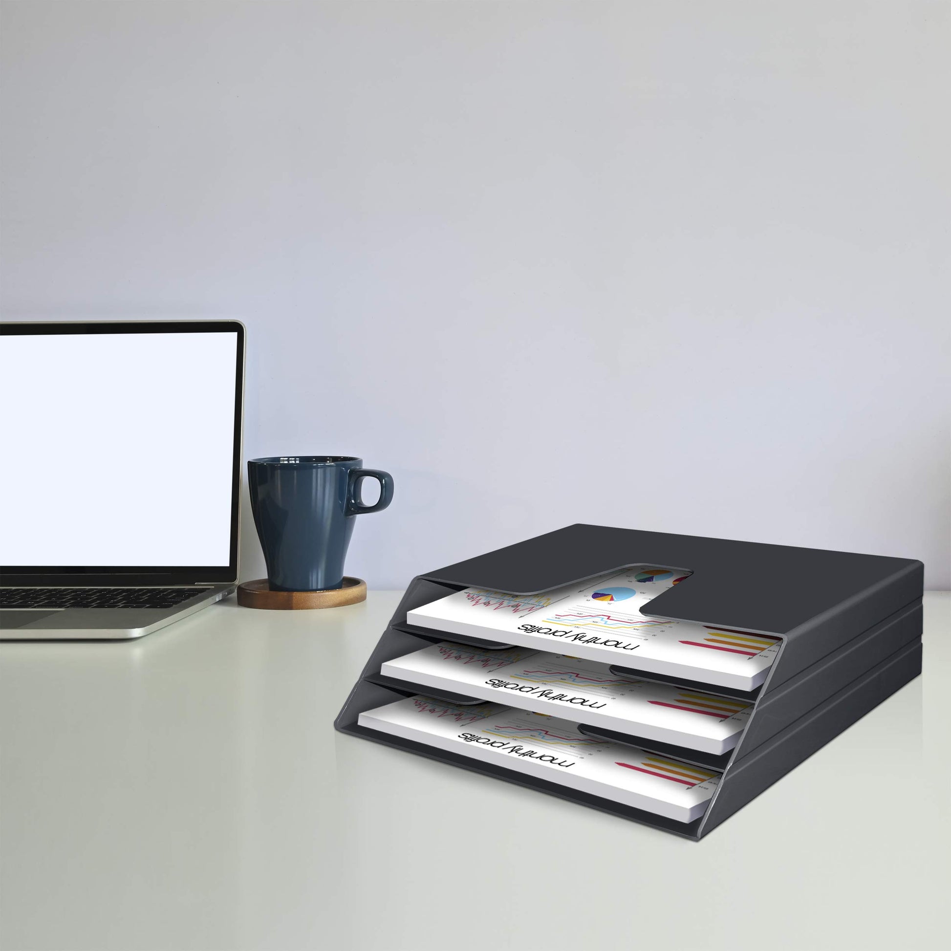 Acrimet Horizontal Triple File Folder Organizer Sorter, Letter Size, Black