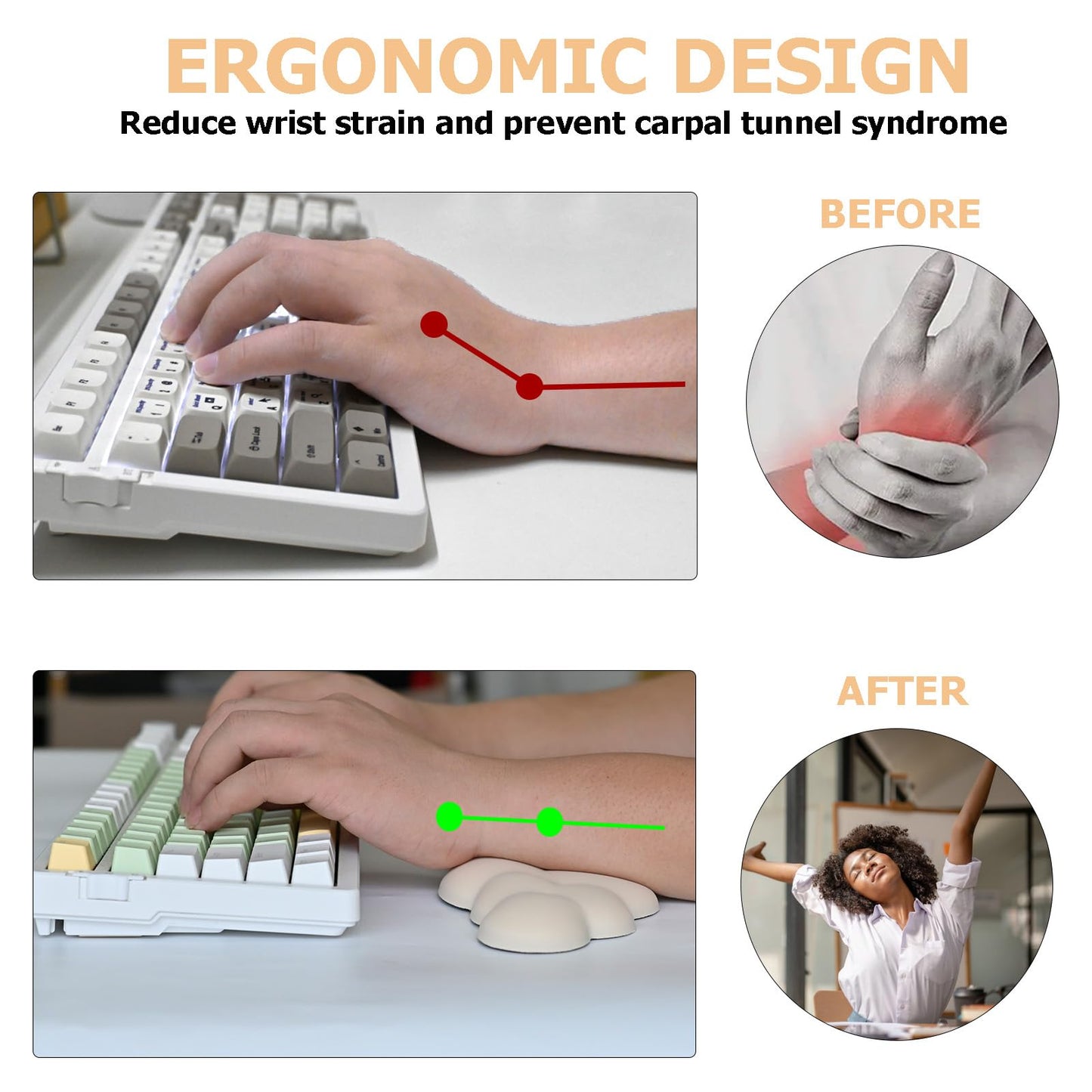 Cloud Wrist Rest Keyboard, Ergonomic Keyboard Wrist Rest Pad Set, Beige
