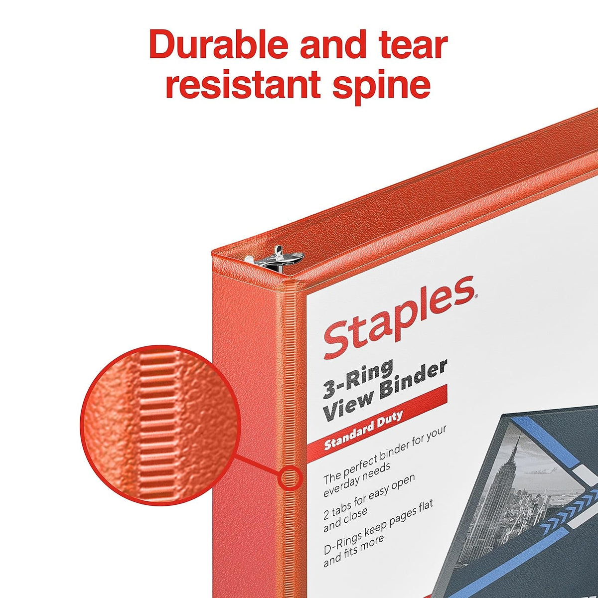 Staples Standard 1-Inch 3-Ring View Binder, Orange, 220 Sheets