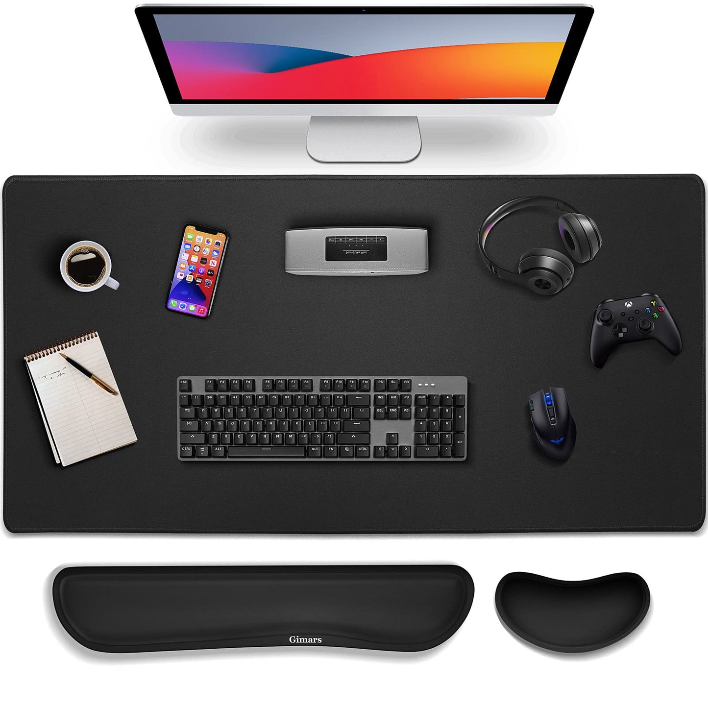 Gimars 4 in 1 Mouse Pad and Keyboard Wrist Rest Set, Large Mouse Pad with Memory Foam Wrist Support