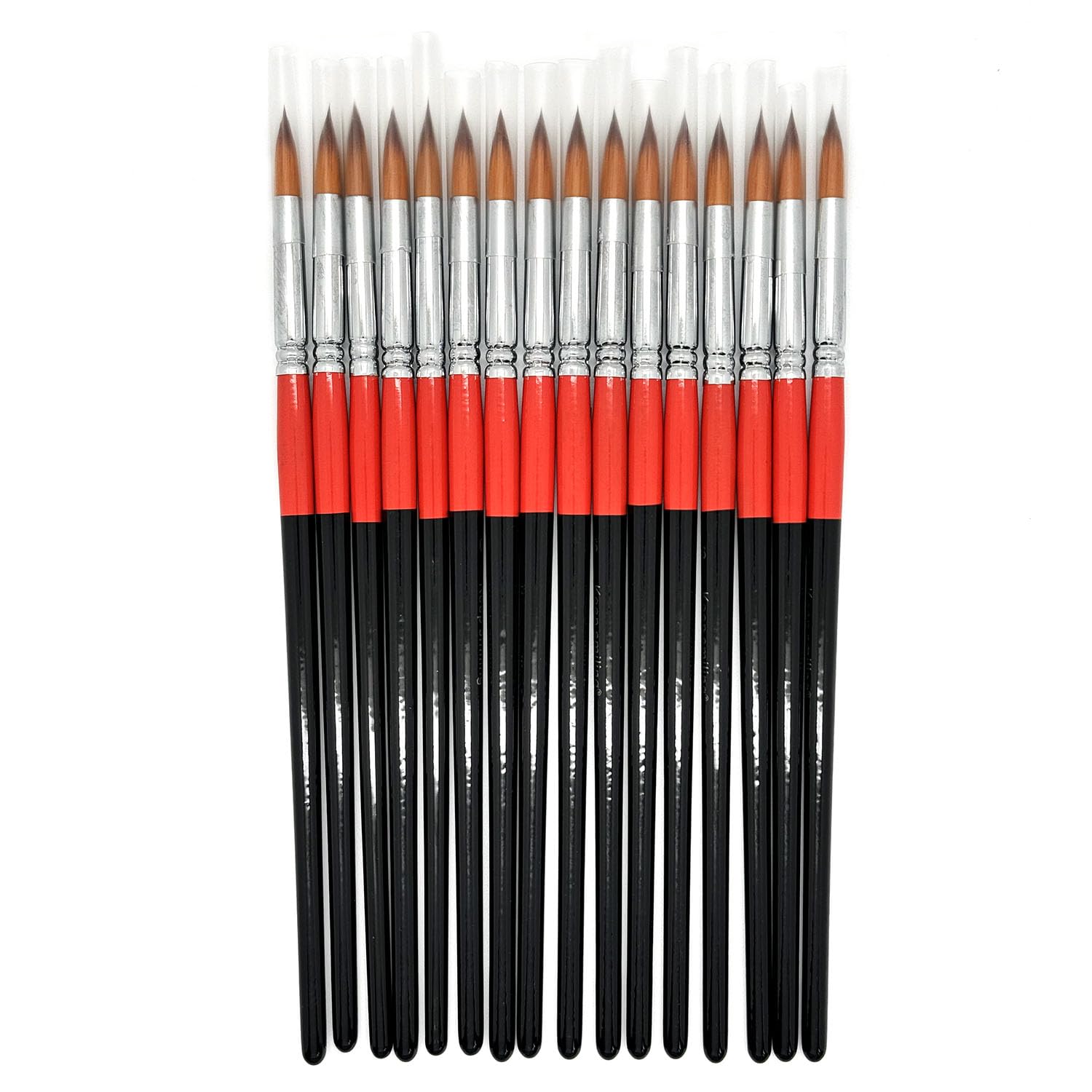 Size #6 Pointed Round Paint Brush Set of 16, Premium Taklon Synthetic Hair